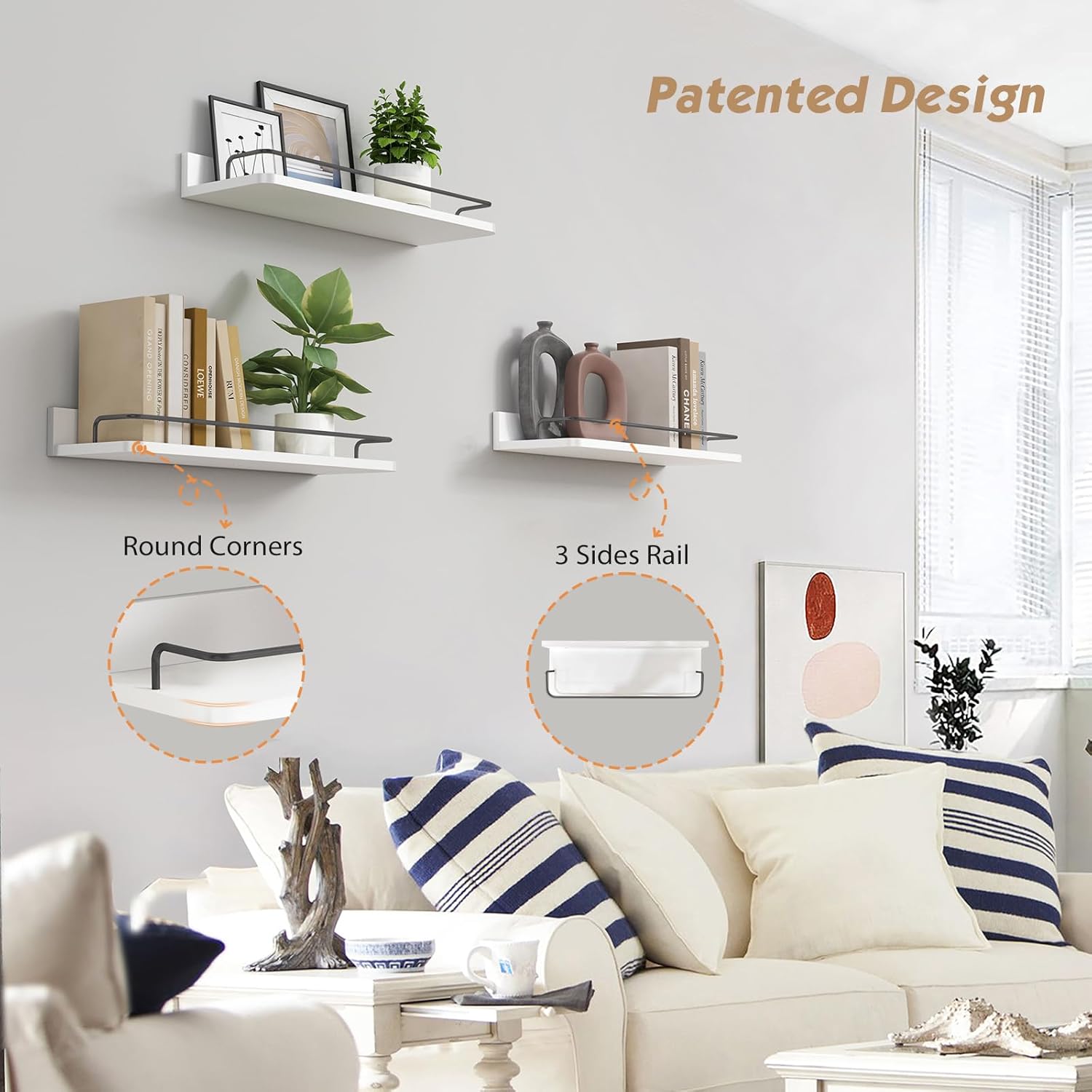 Forbena Floating Shelves Set of 3 Modern Wood Bathroom Storage
