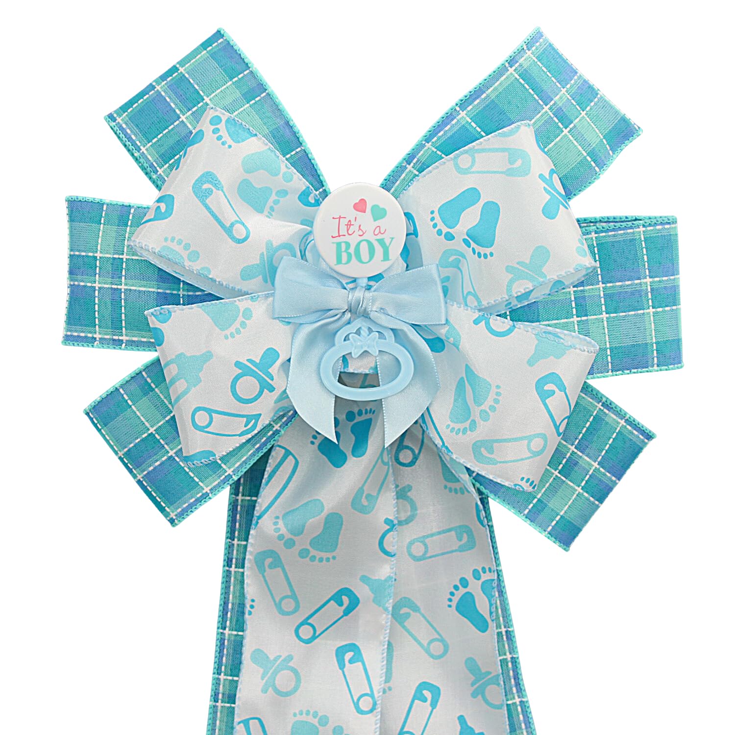 Its a Boy Blue Plaid Baby Shower Wreath Bow