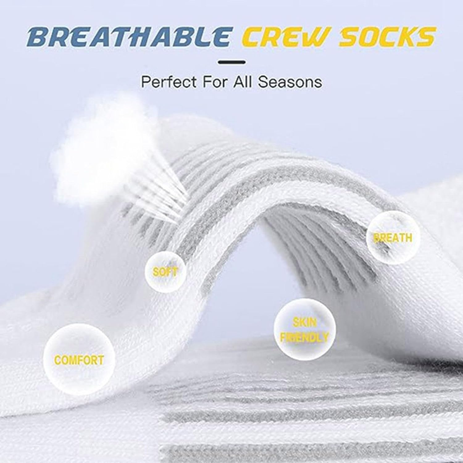 Mens Cushioned Crew Socks 5 Pairs White Low-Cut