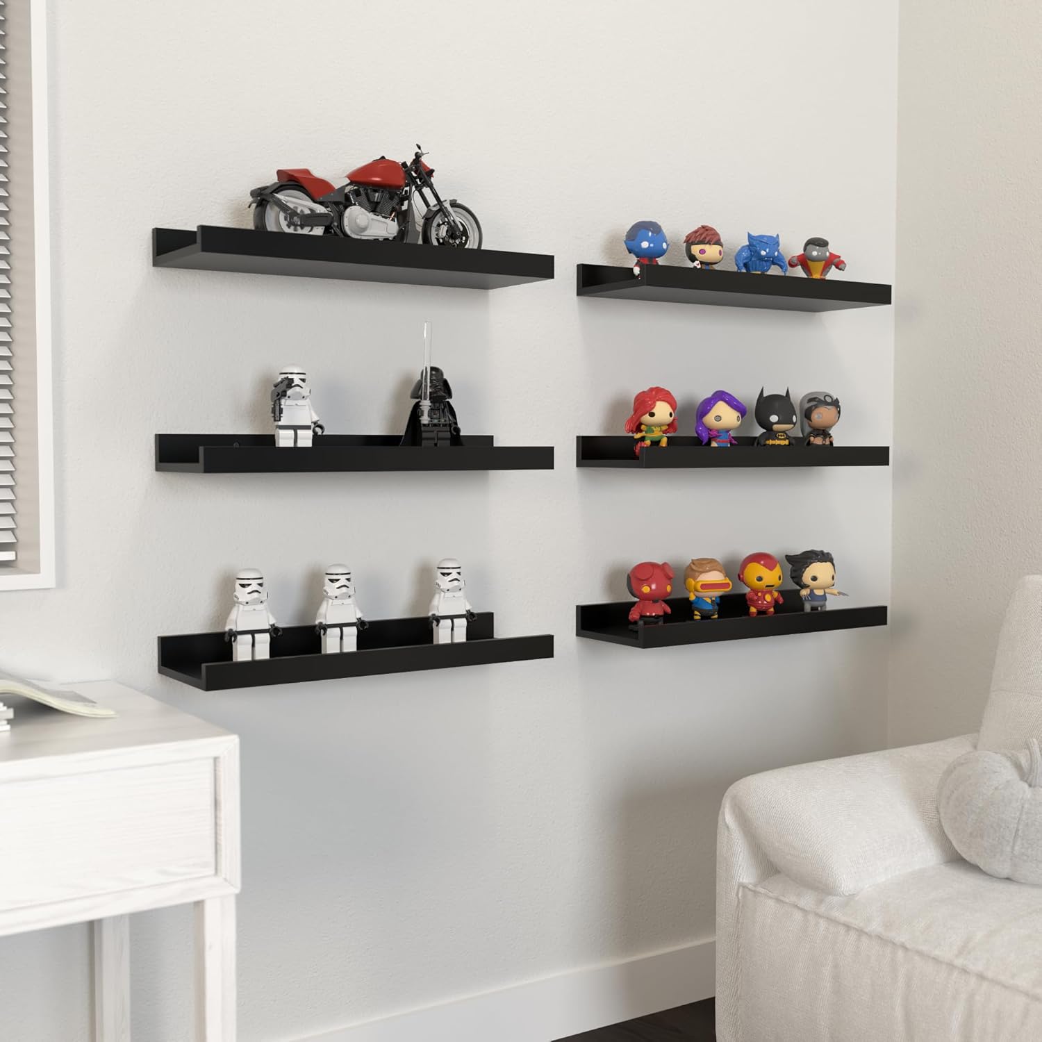 DOLLFIO Floating Shelves Set of 6 Black Wall Shelves