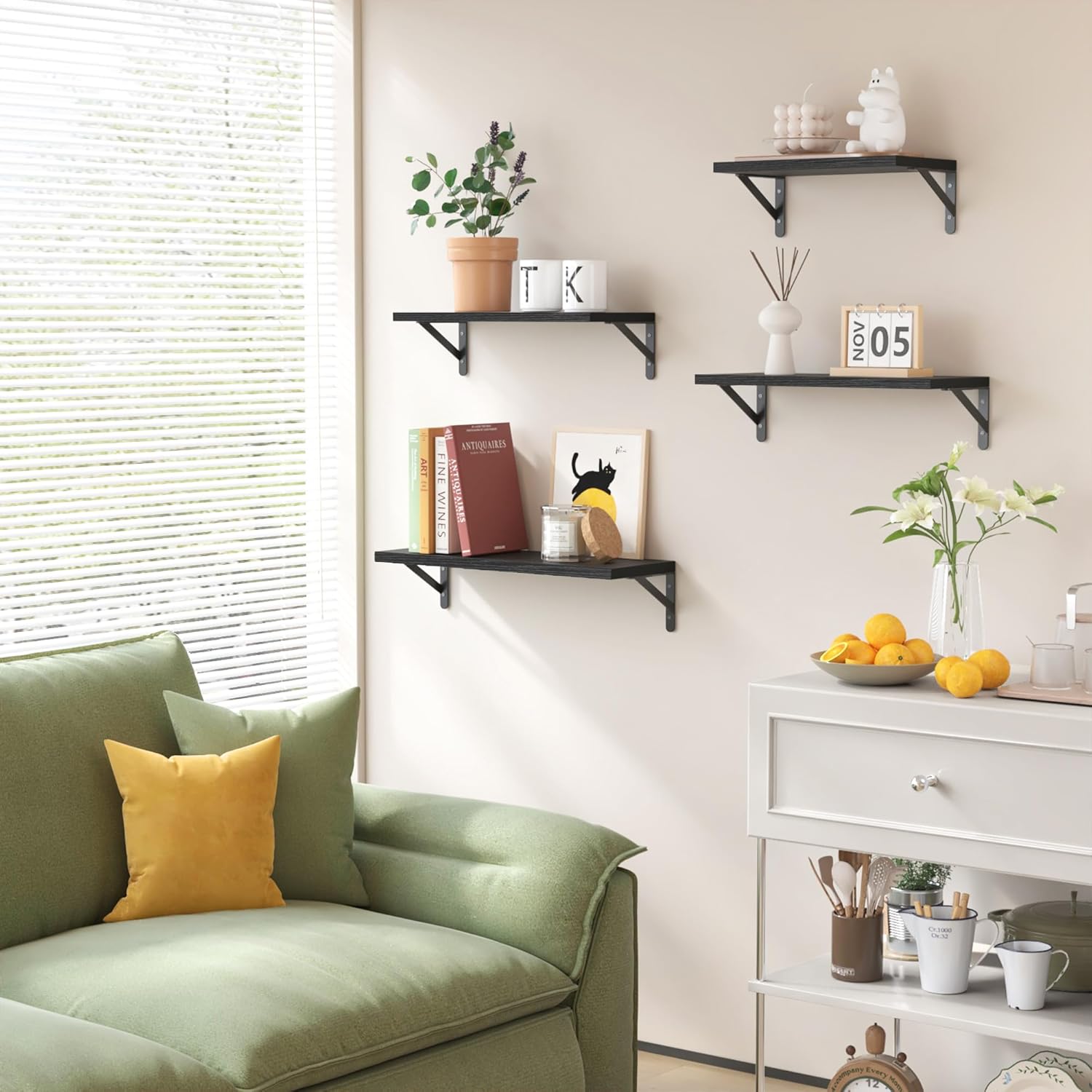 YGEOMER Floating Shelves Set of 4 Black Wall Shelves