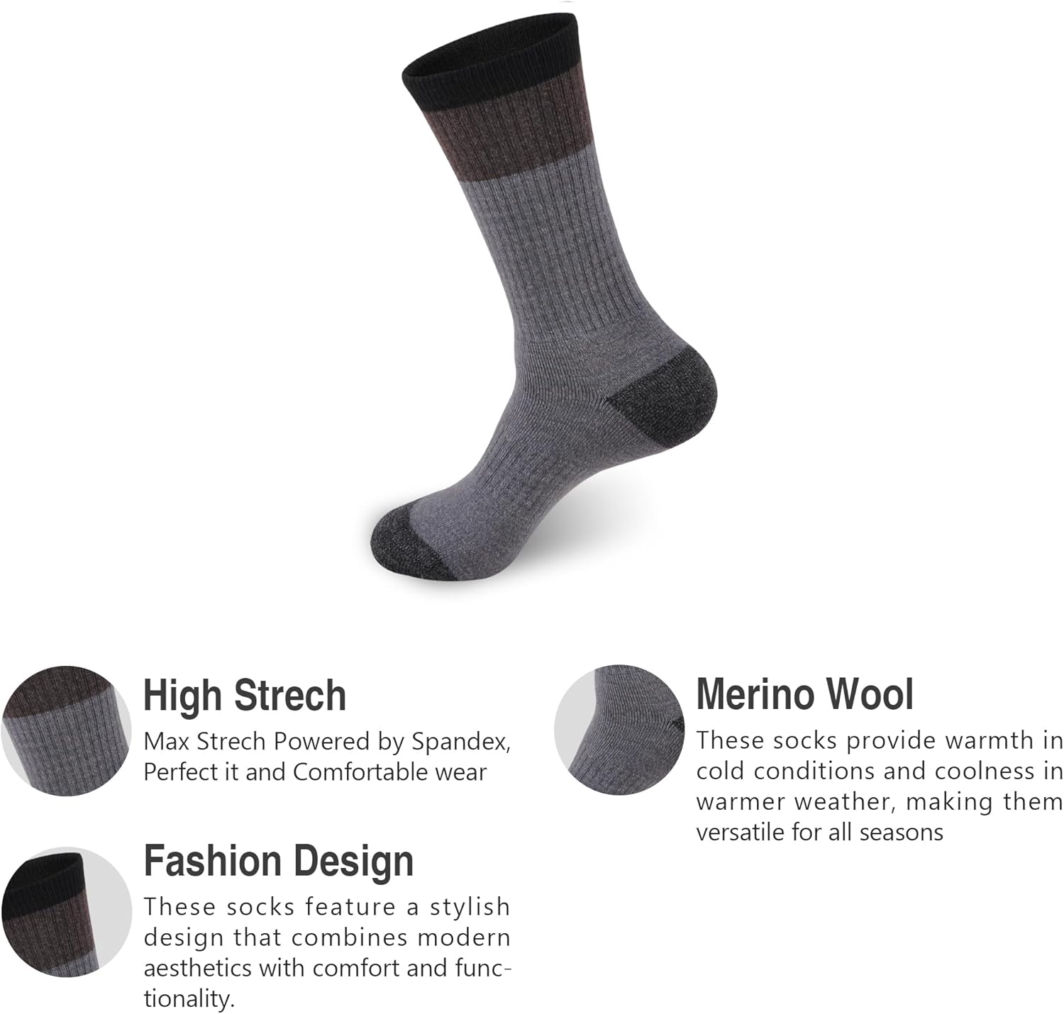 GKX Mens Merino Wool Hiking Socks 9-11 10-13