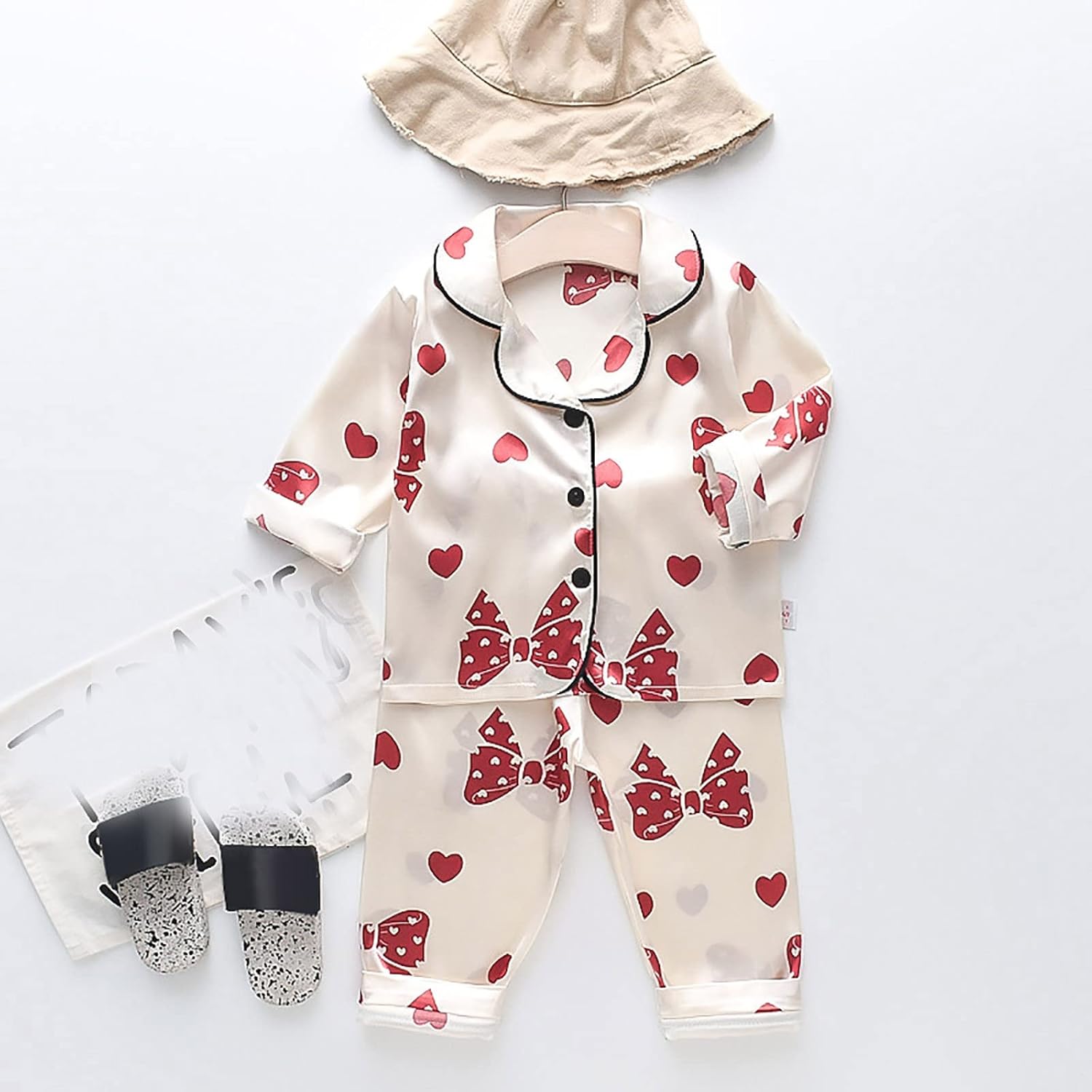 Toddler Girl Button Down Shirts Set Silk Satin 2PCS