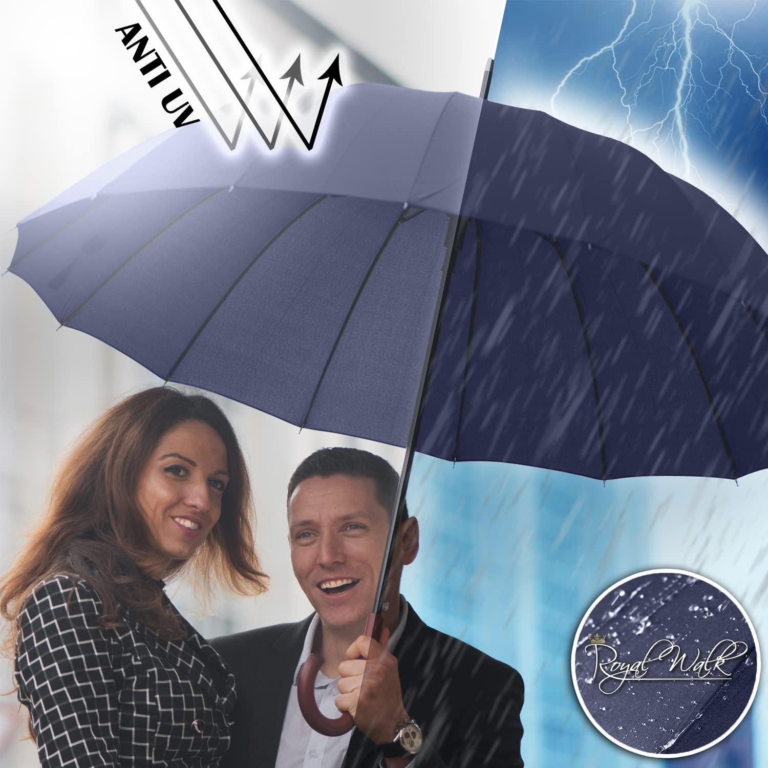 Royal Walk Windproof Large Umbrella 54 Inch Automatic Open for 2 Persons
