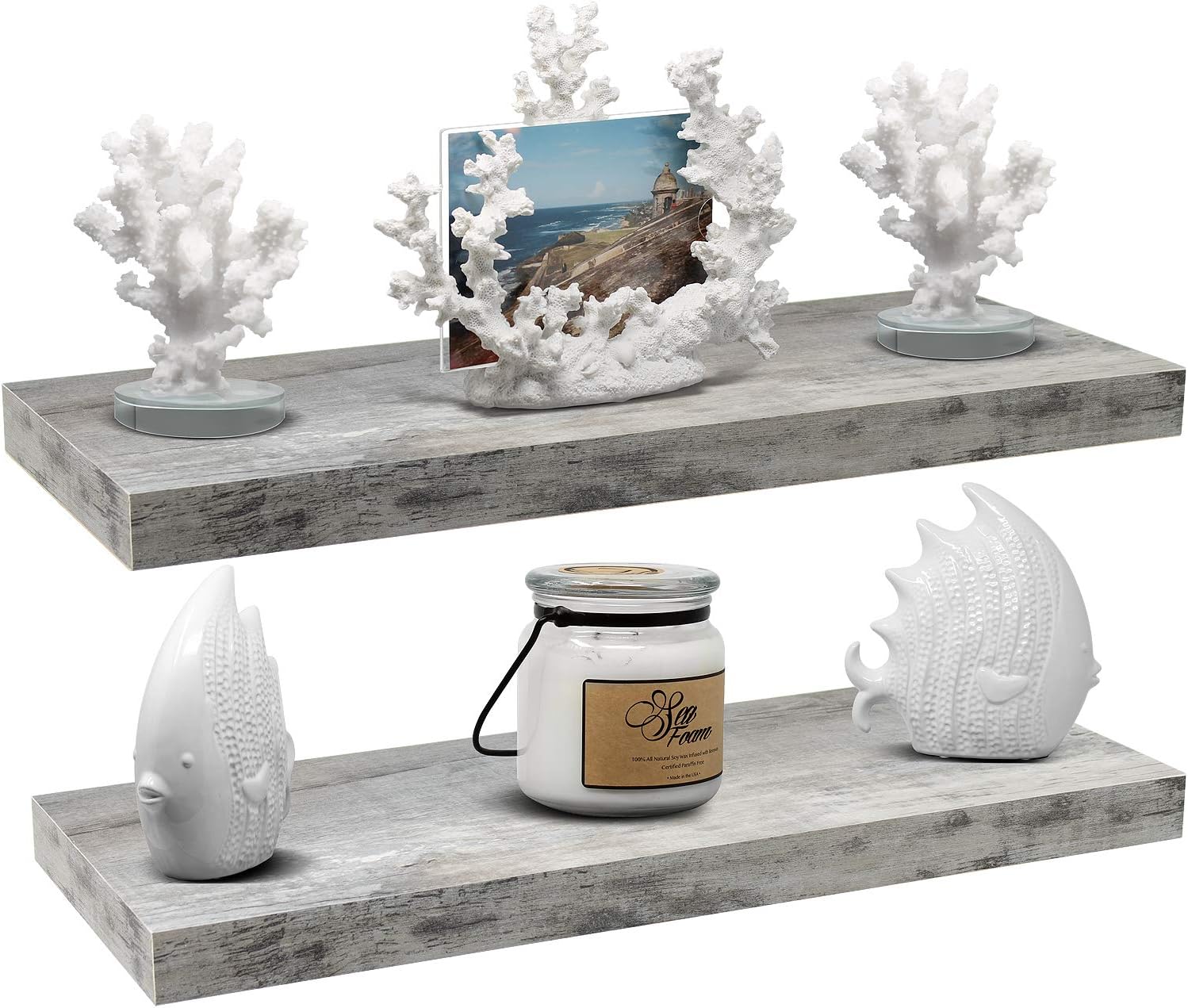 Sorbus Rustic Grey Floating Shelves 24x9 Inch 2 Pack