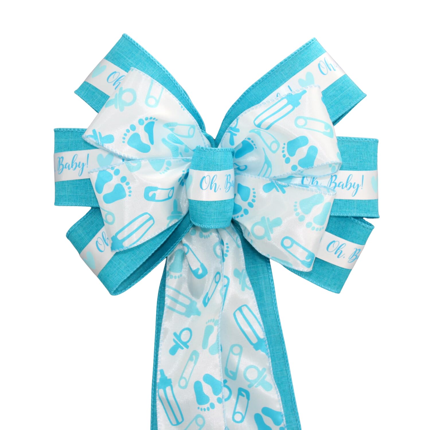 Oh Baby Boy Turquoise Shower Wreath Bow - Handmade 1