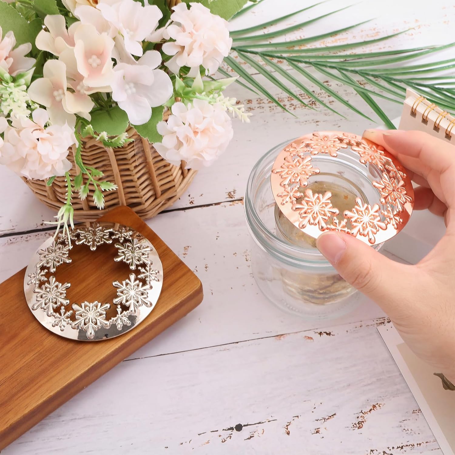 GLOBLELAND 2Pcs 3Inch Snowflake Candle Covers 1