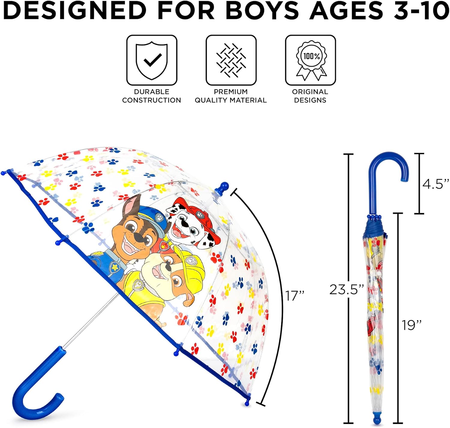 Clear Umbrella for Boys with Paw Patrol Design