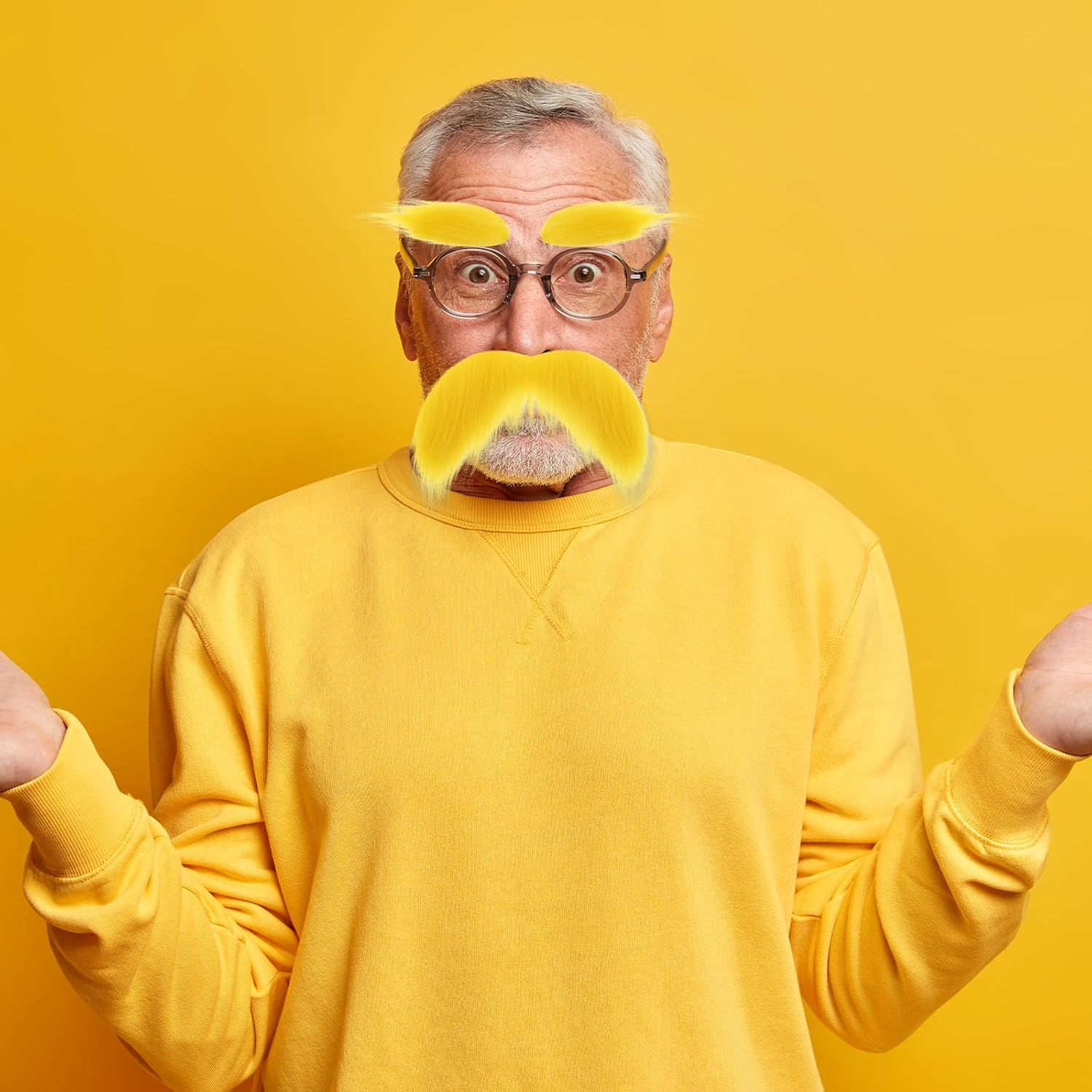Yellow Fake Mustache and Eyebrows Set 2 Pcs