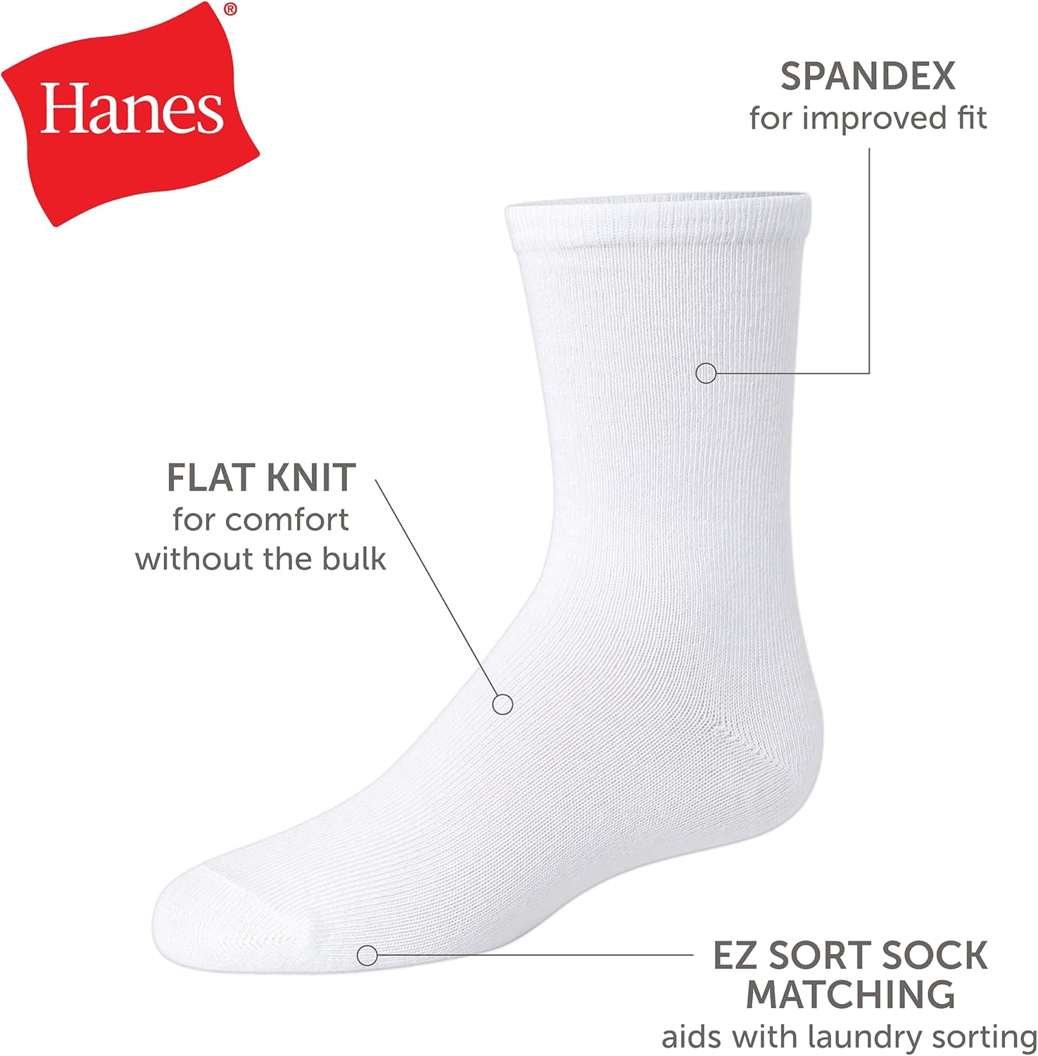 Hanes Girls 10-Pair Plain White Knit Crew Socks