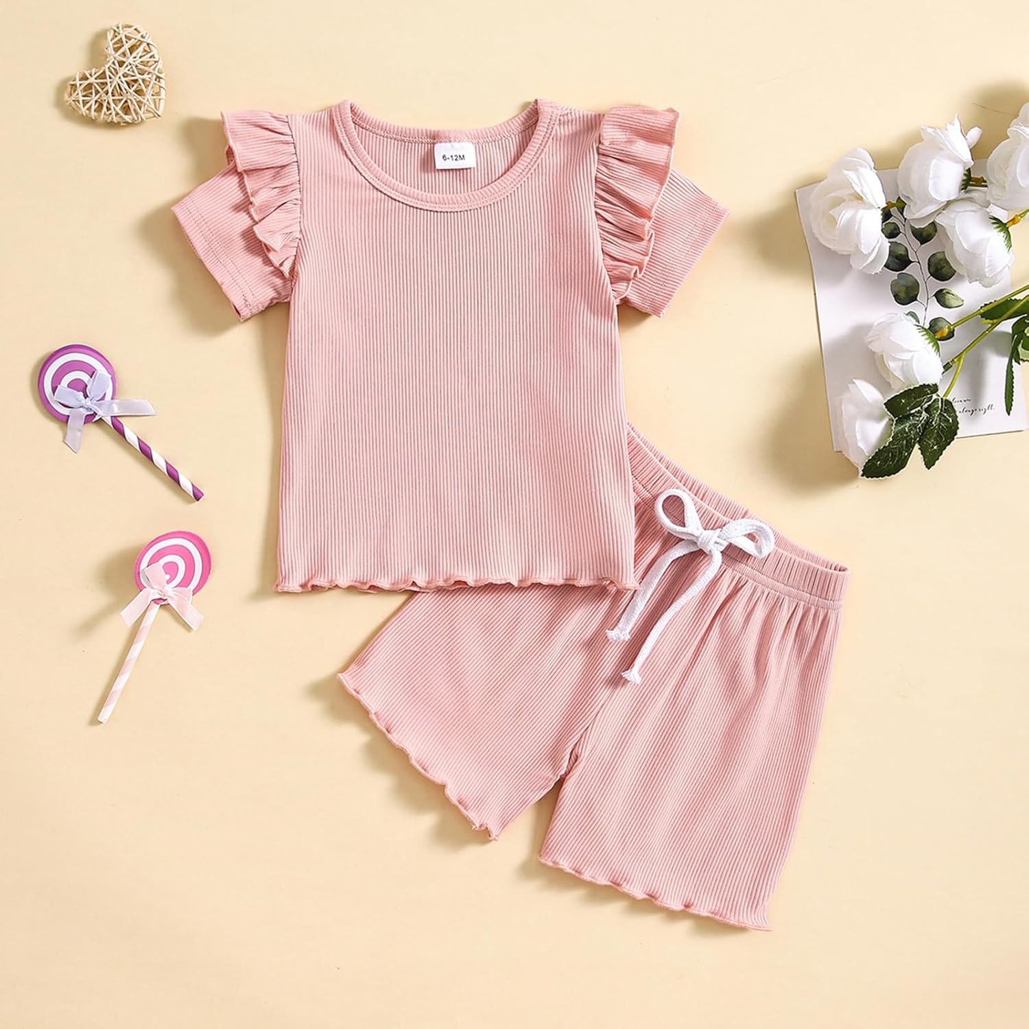 Toddler Girls 2PCS Summer Short Sleeve Solid Tops Shorts Outfit