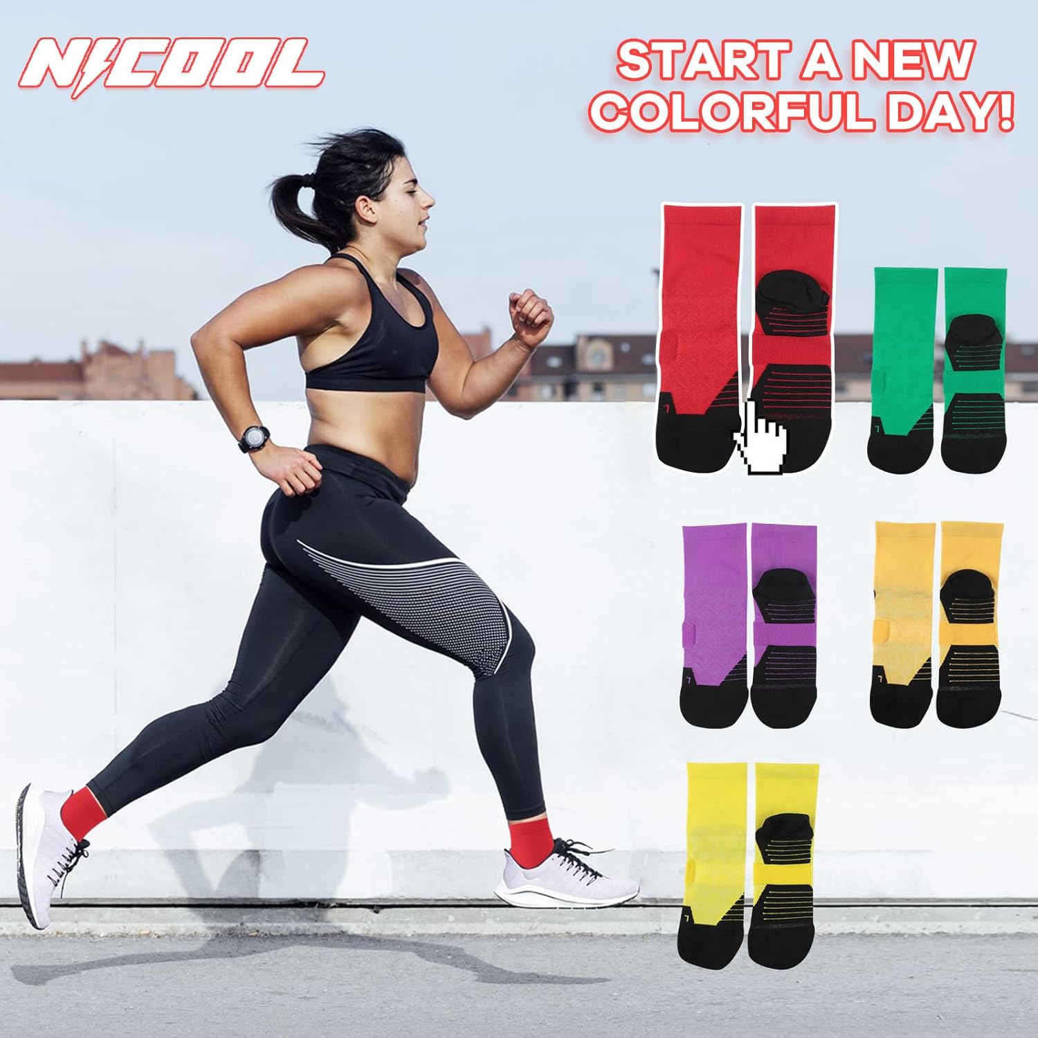 NIcool Cycling Socks for Men Women Bright Crew Socks