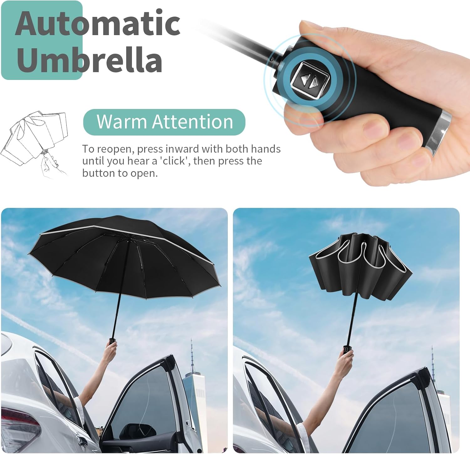 Yoobure Inverted Travel Umbrella Windproof UV Protection