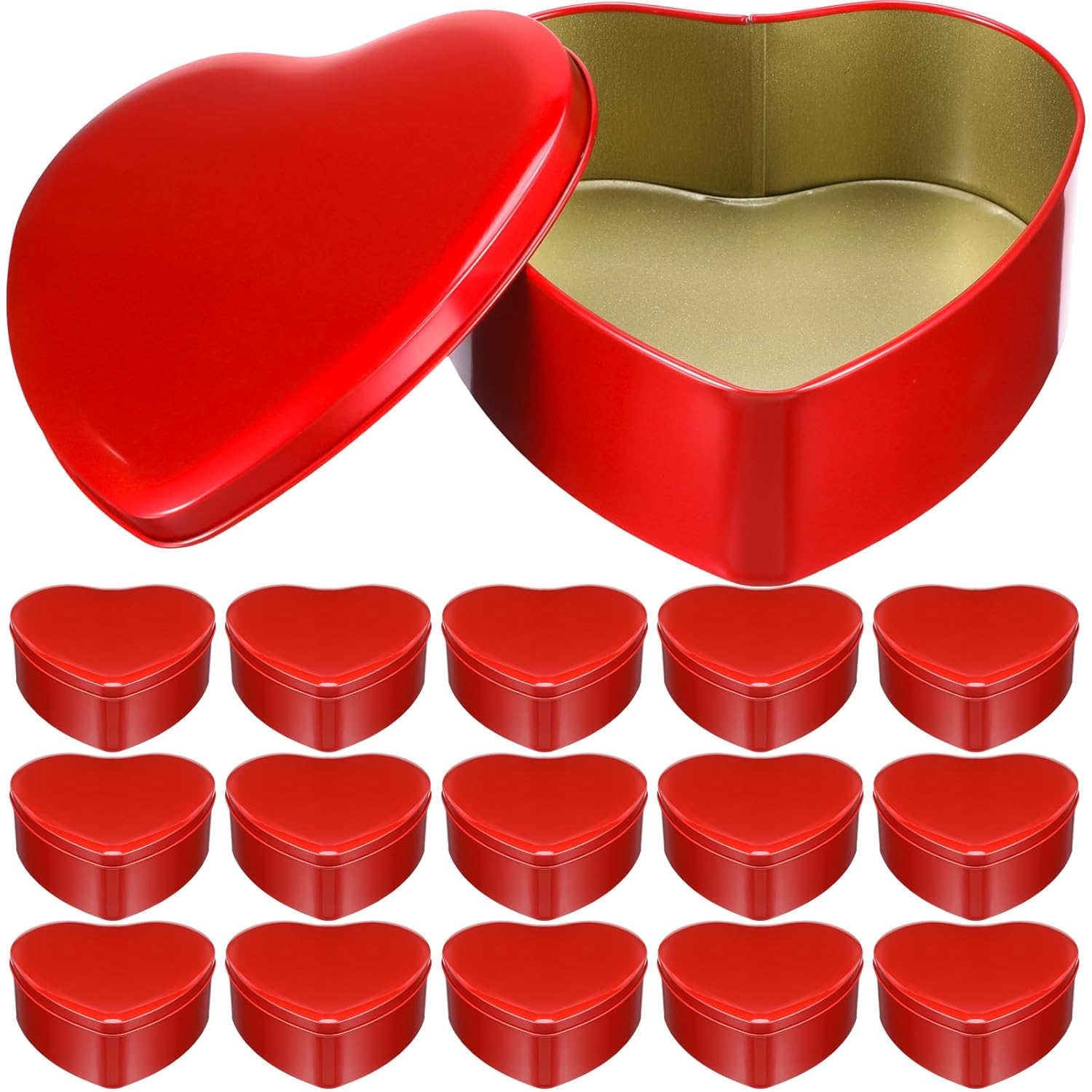 Blulu 18 Pcs Heart Shaped Metal Tins with Lids Red