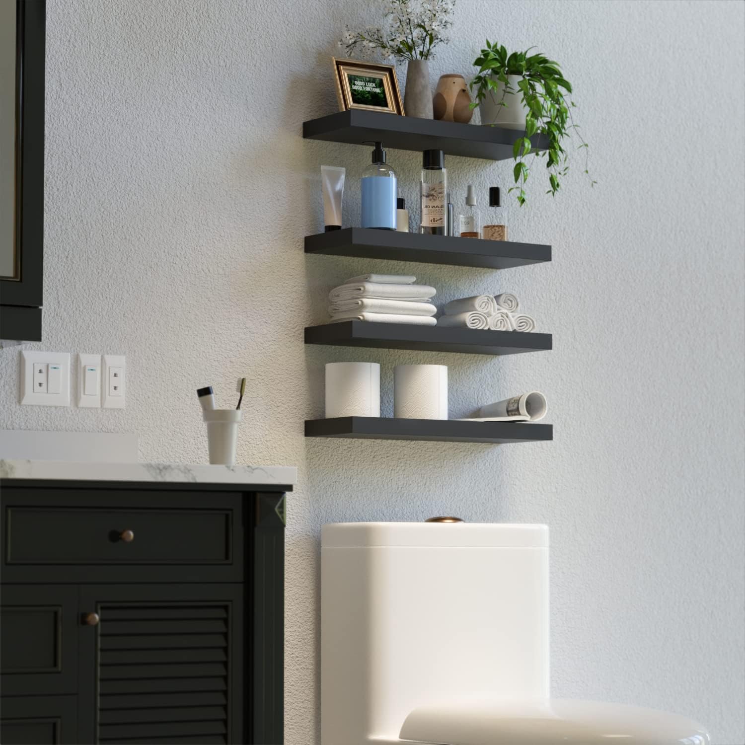 Boswillon 4-Pack Black Floating Shelves for Wall