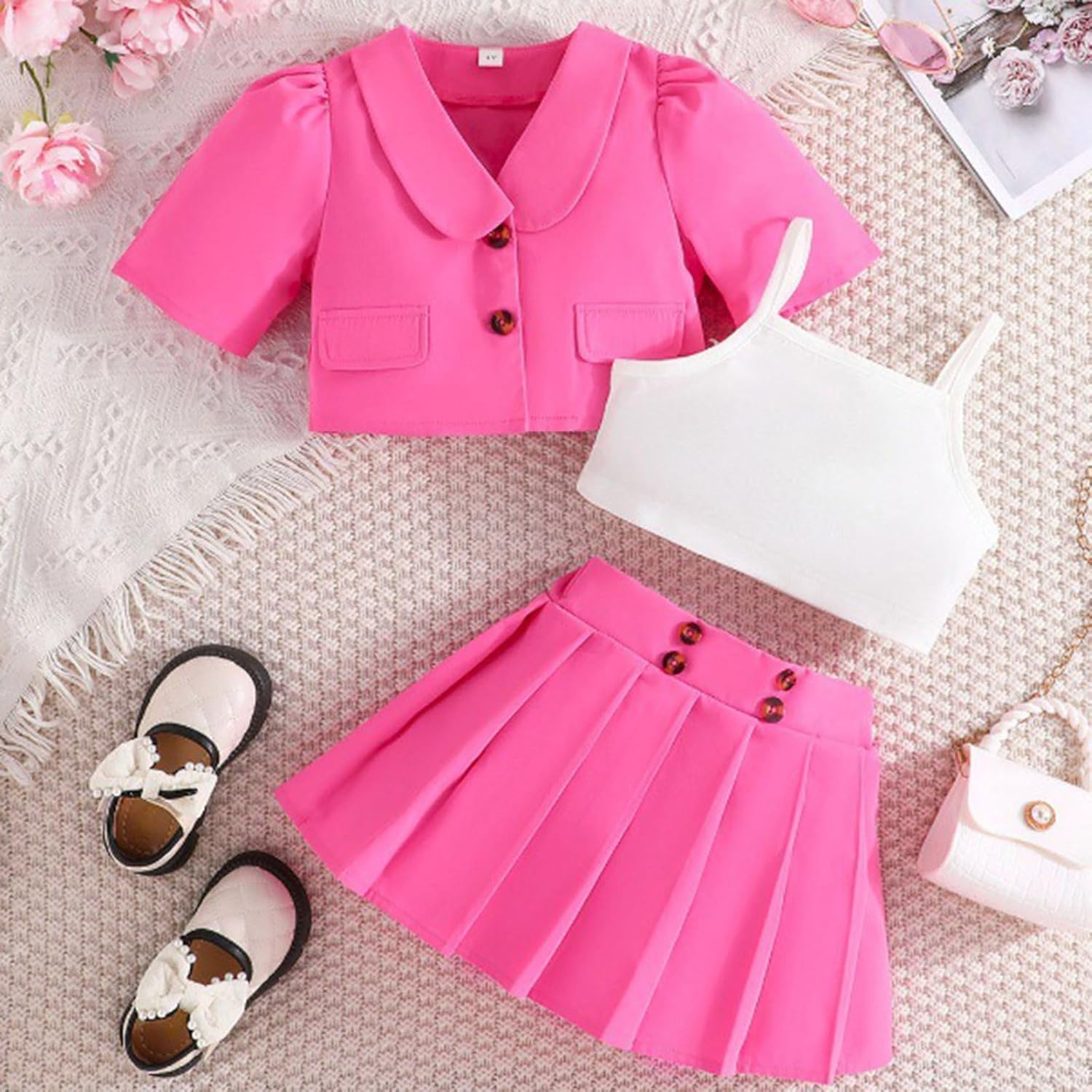 Toddler Girls Summer Solid Short Skirt Set with Crop Top