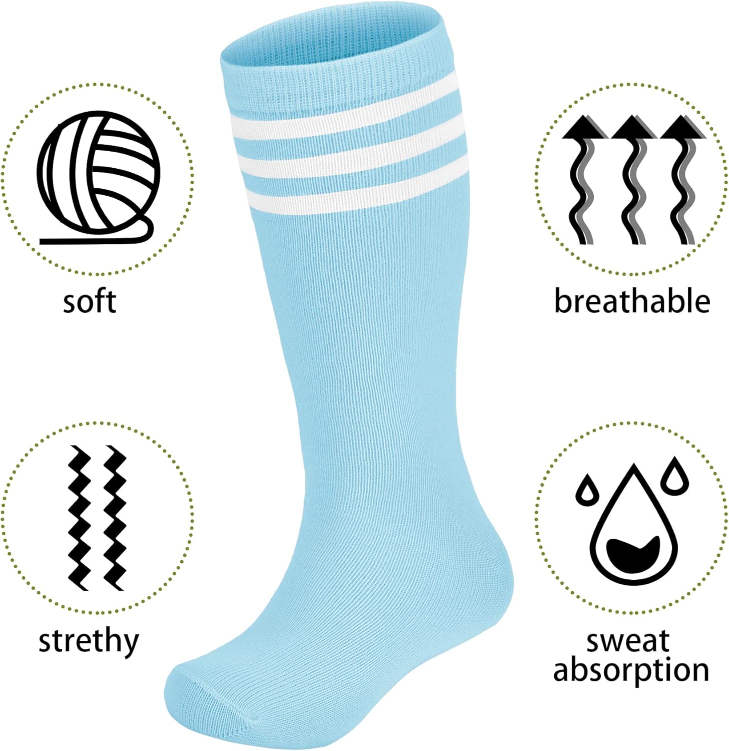 Zando Knee High Tube Socks for Kids Soccer Sports