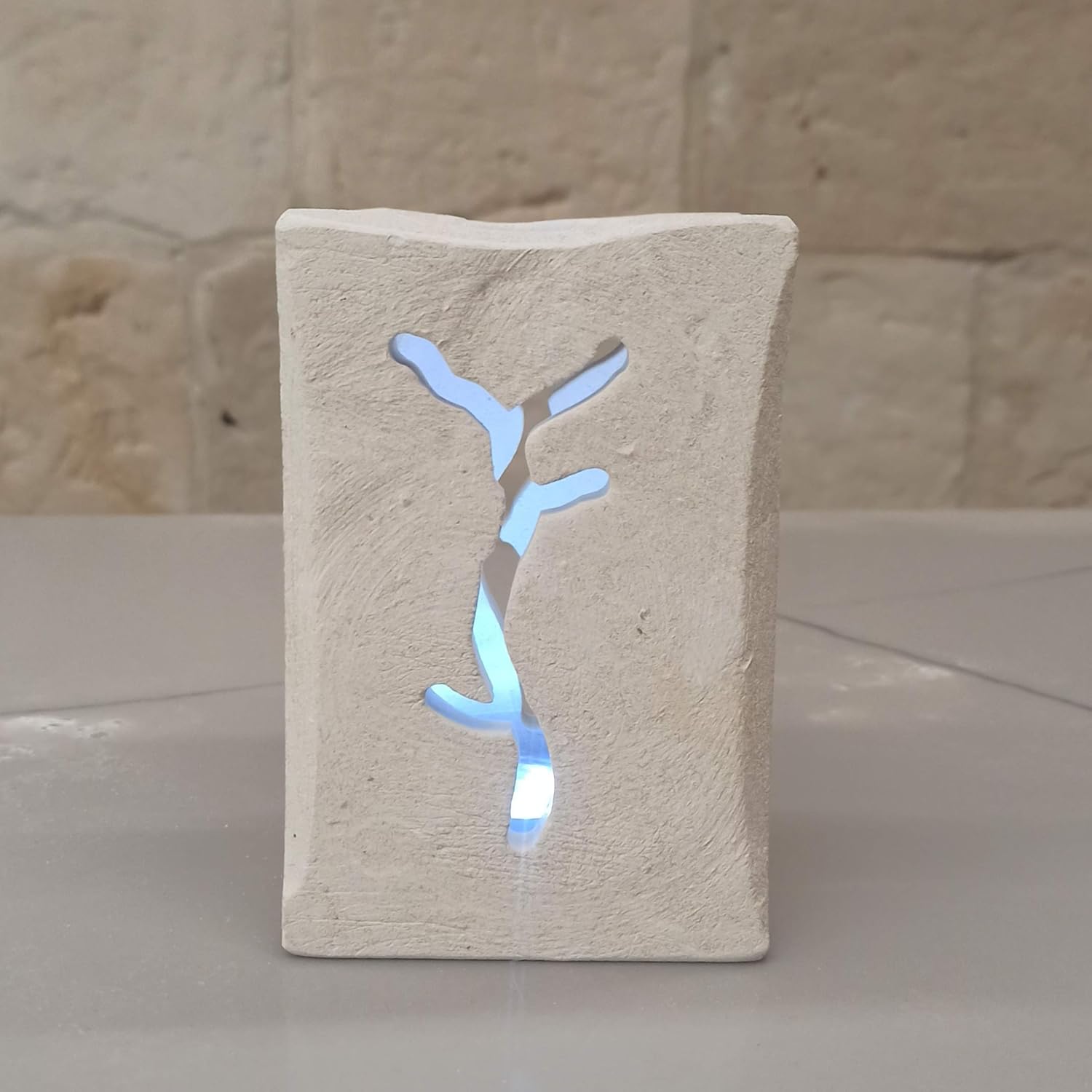 Handmade Tree Stone Candle Holder LED Lantern - Gift Box Included