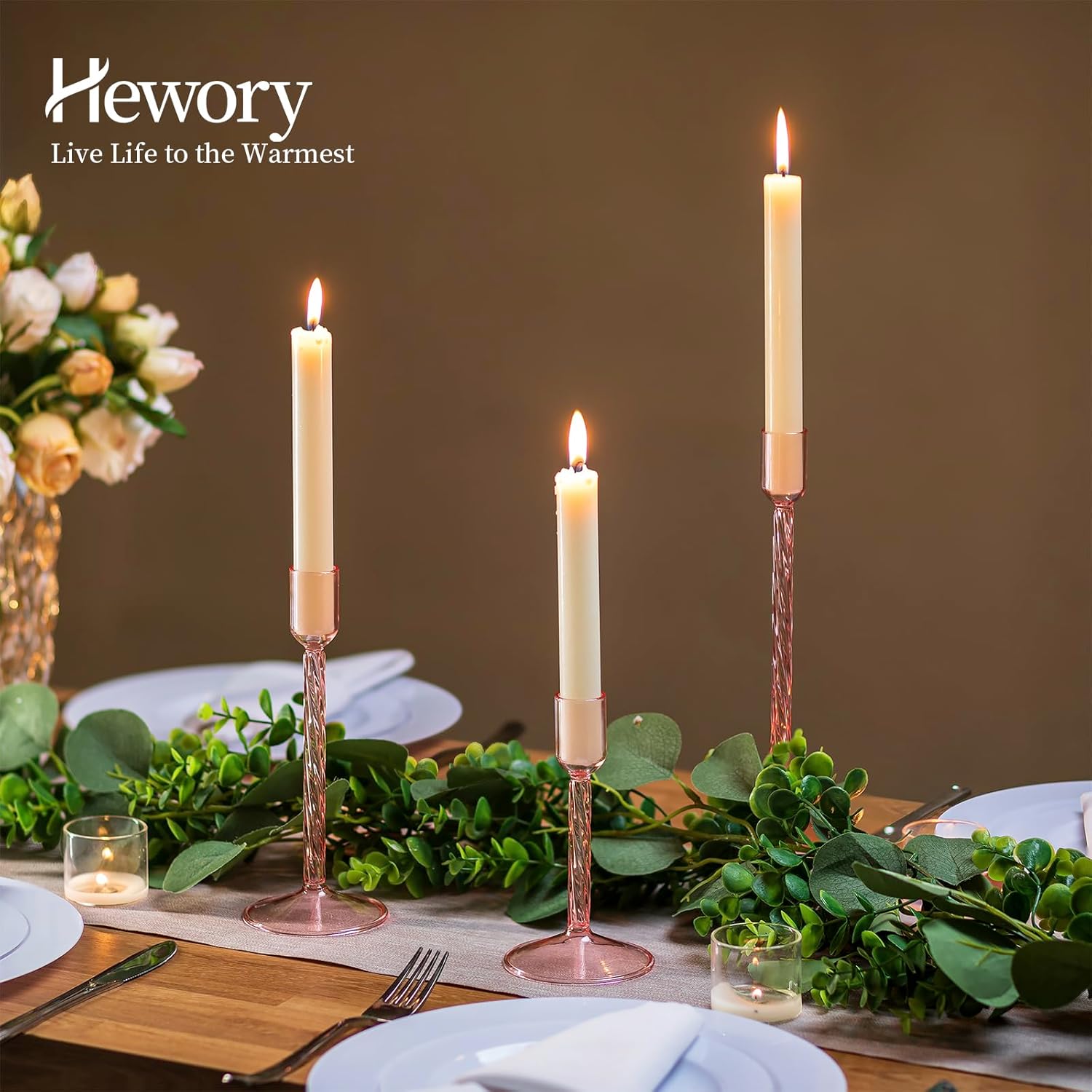 Hewory Glass Taper Candle Holders 4 Pcs Set