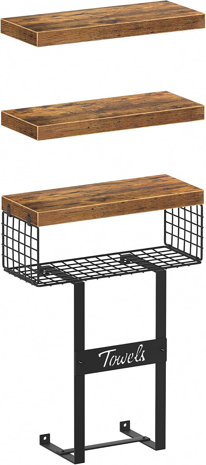 KLUVIS Floating Shelf Over Toilet Set of 3 Rustic Brown 1