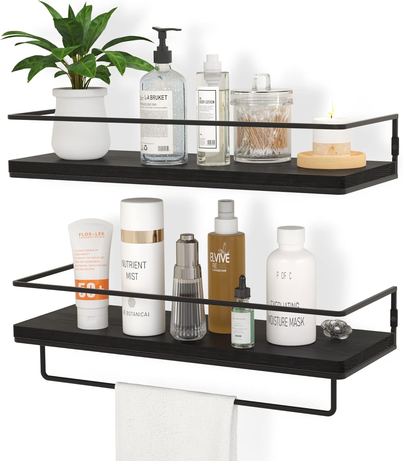 ZGO Floating Shelves Set of 2 with Towel Rack