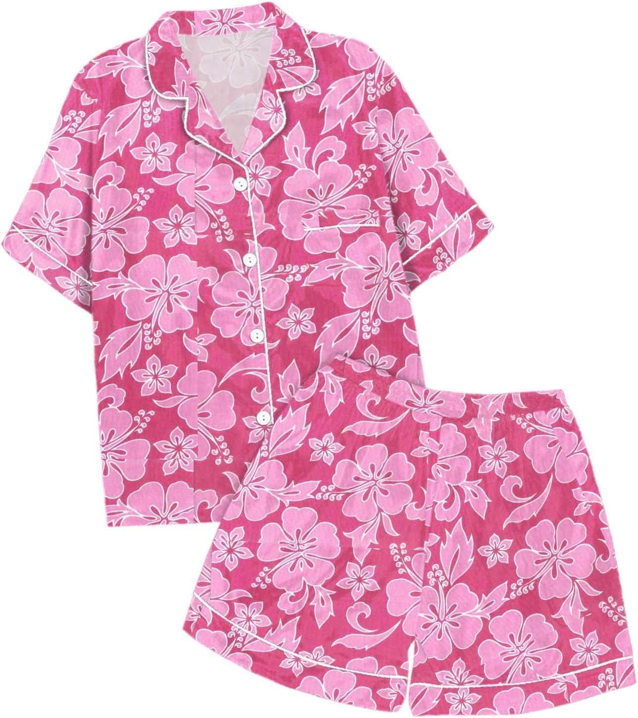 Kids Girls Summer Flower Print Pajamas Set