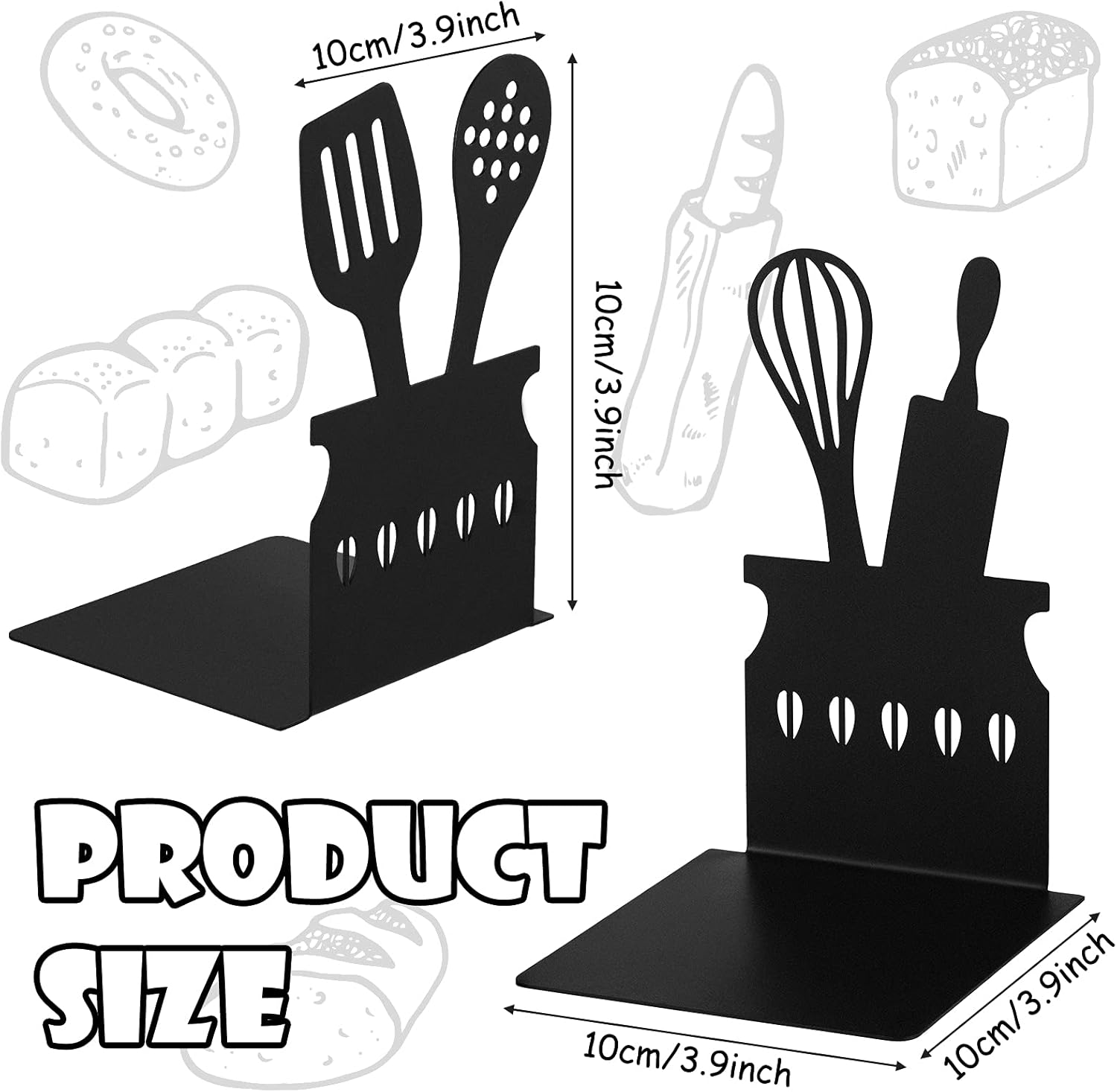 Zonon Black Spoon Pattern Metal Bookends for Kitchen 1