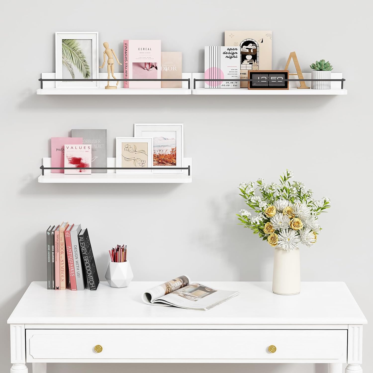 Forbena Floating Shelves Set of 3 Modern Wood Bathroom Storage