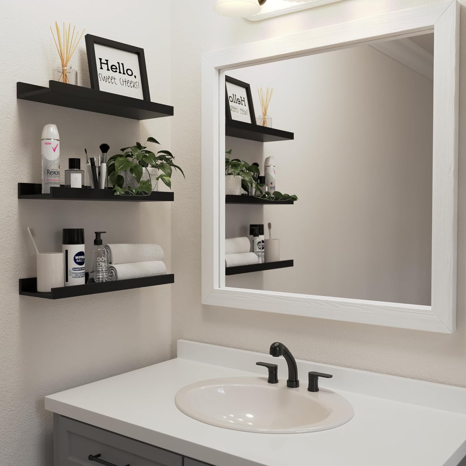 DOLLFIO Floating Shelves Set of 6 Black Wall Shelves