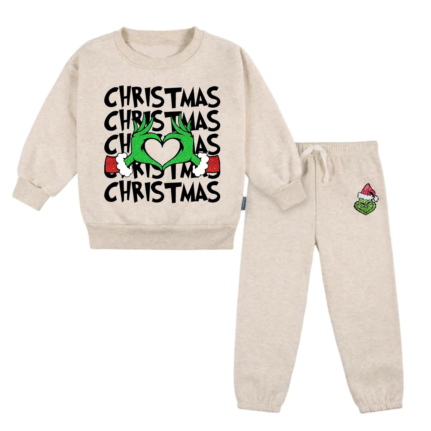 2-Piece Neutral Oatmeal Fleece Christmas Set for Baby Toddler