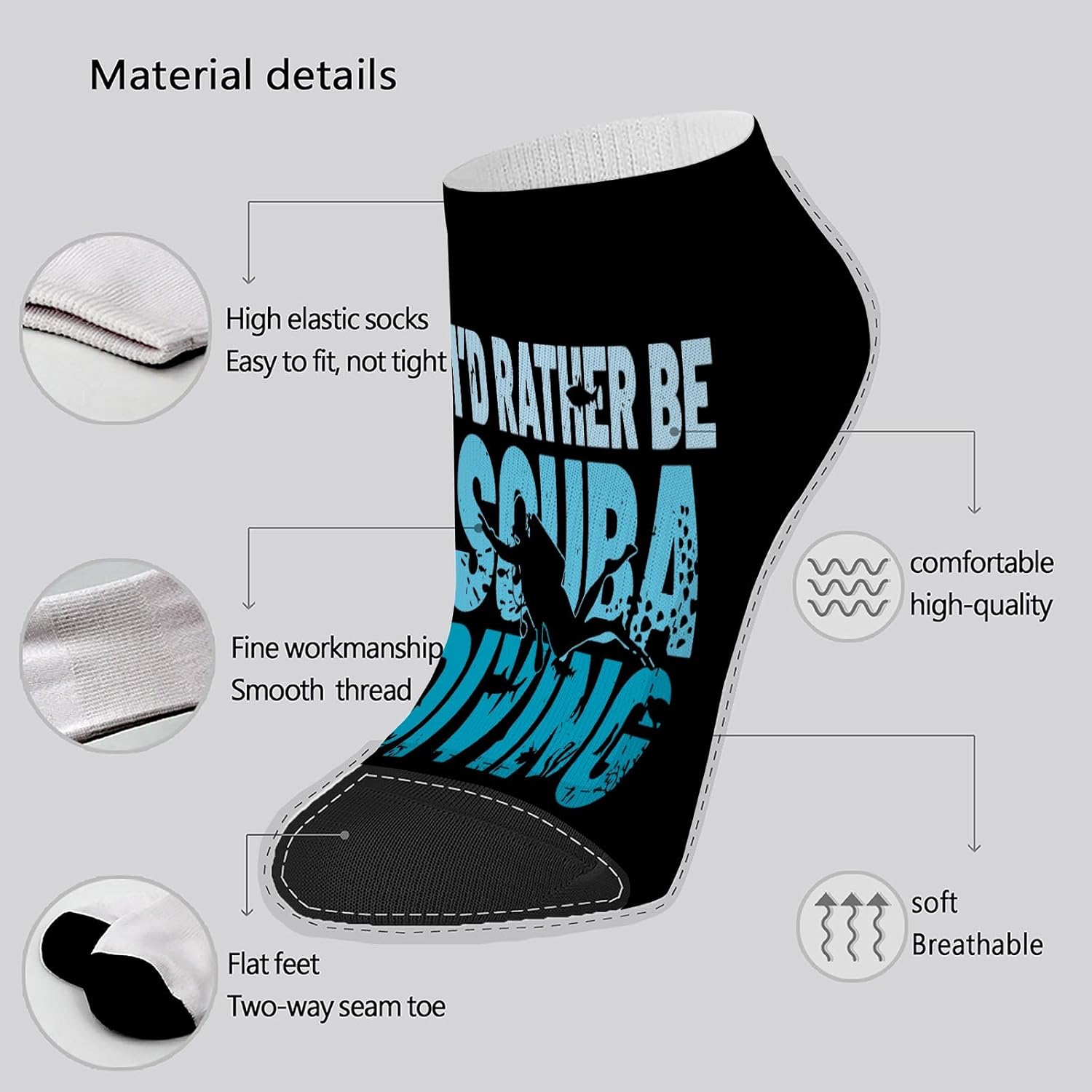 Id Rather Be Scubas Diving Blue Mens Ankle Socks