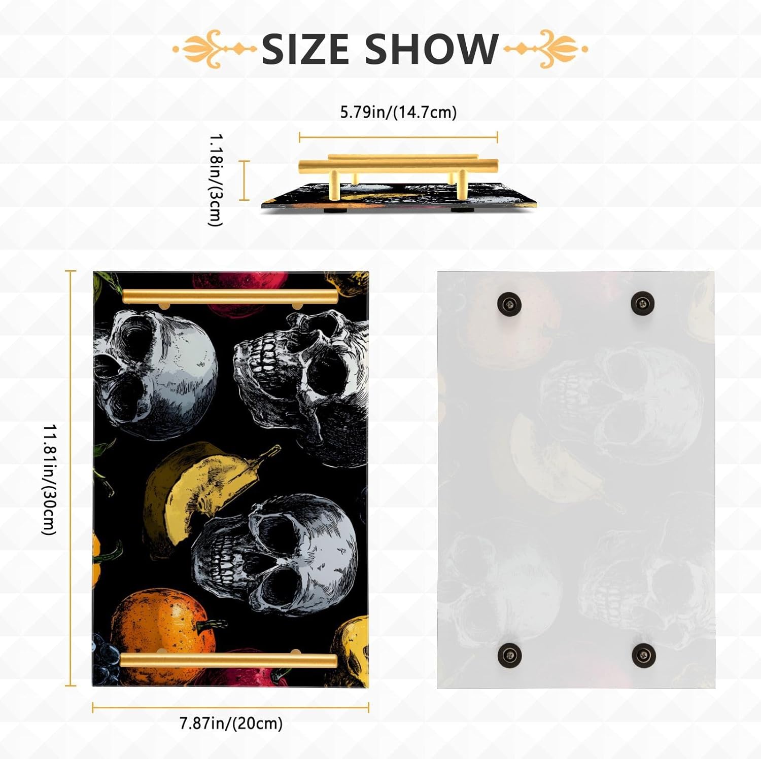 Skull Fruit Vanity Serving Tray Acrylic Metal Handle