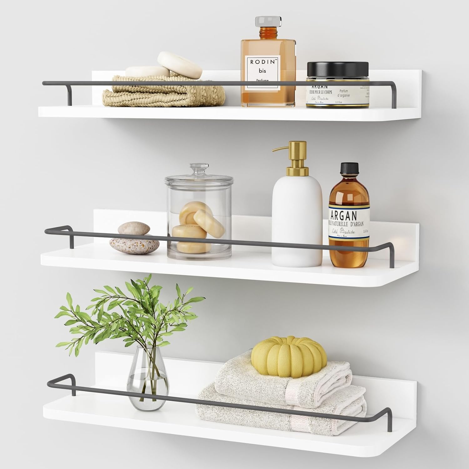 Forbena Floating Shelves Set of 3 Modern Wood Bathroom Storage