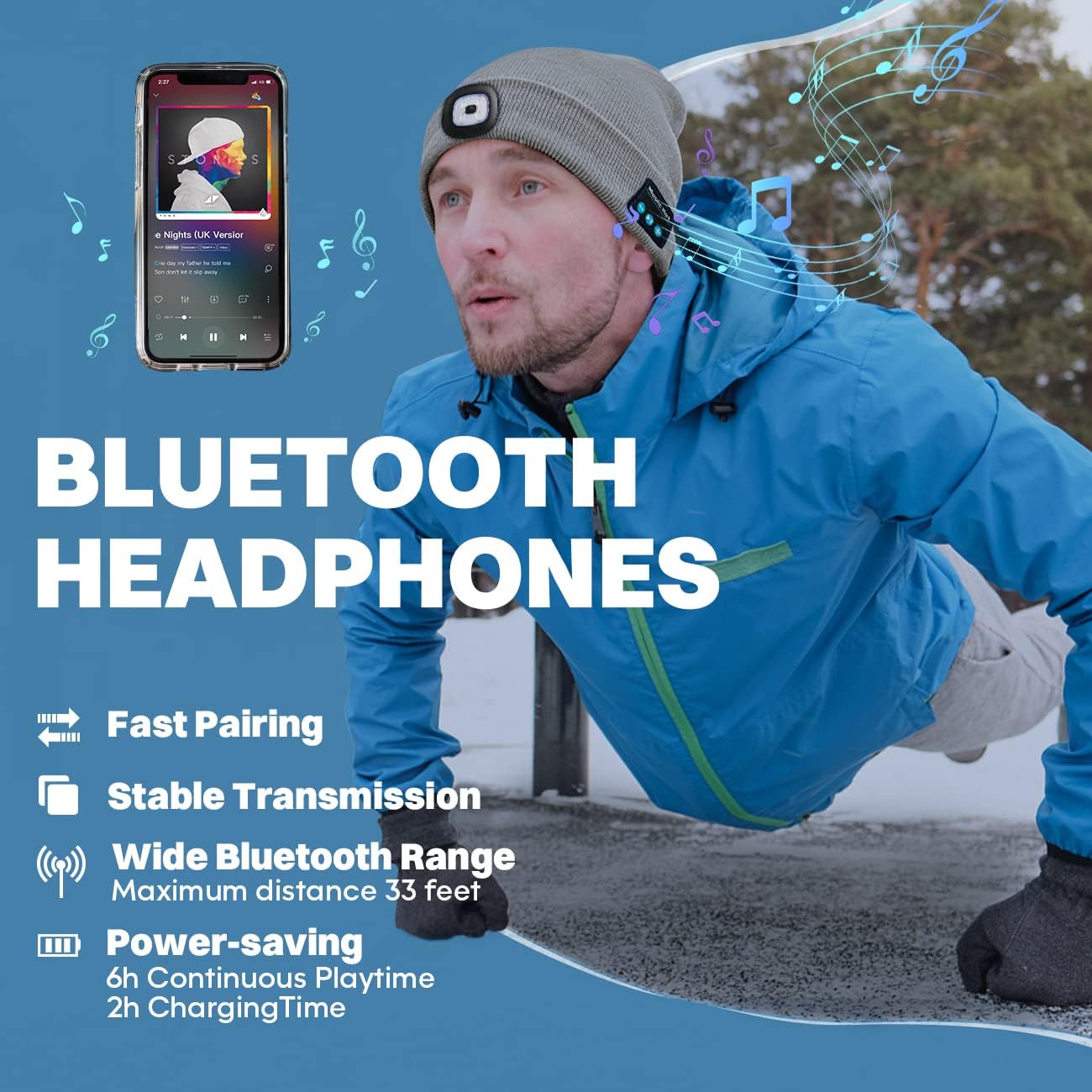Bosttor Bluetooth Beanie Hat with LED Light