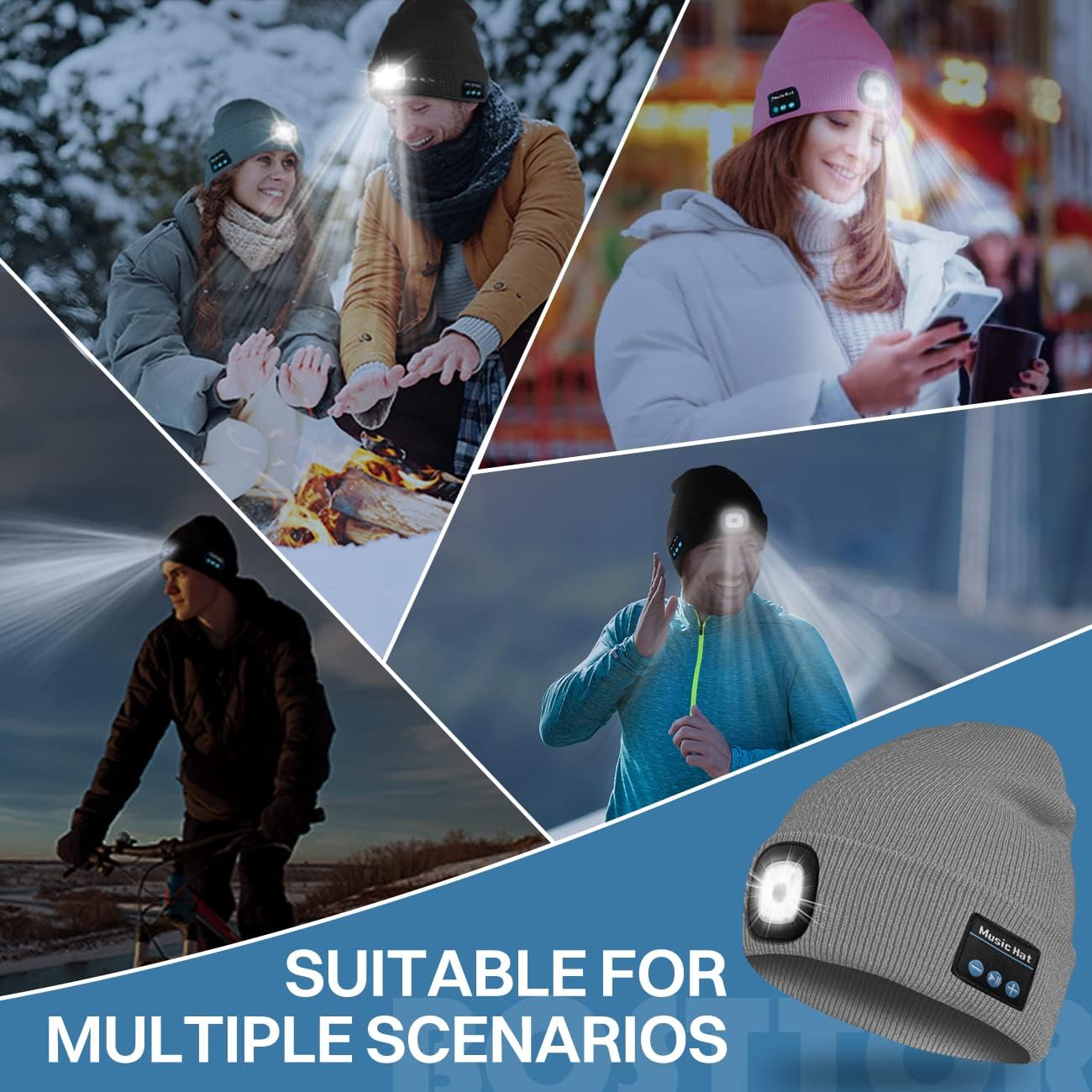 Bosttor Bluetooth Beanie Hat with LED Light
