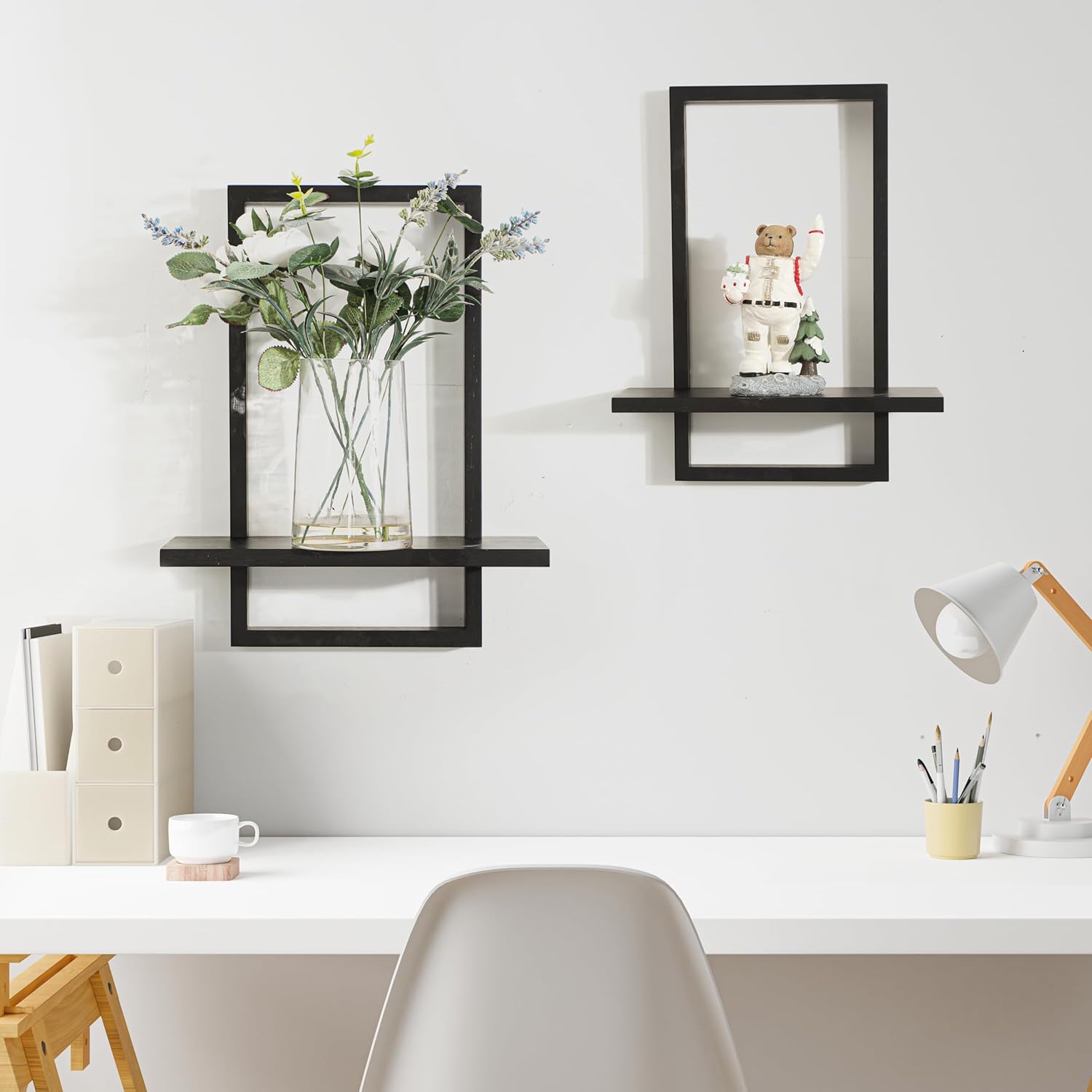 PHOENANCEE Square Floating Shelves Black Set of 2
