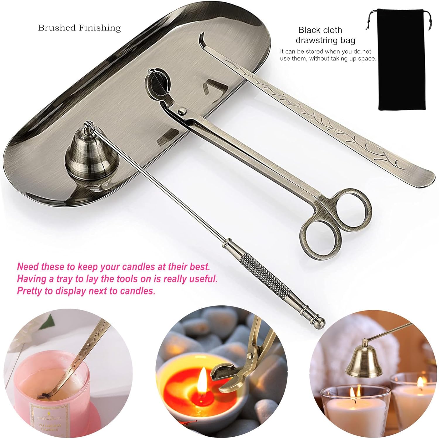 VISIKOM 4 in 1 Candle Wick Trimmer Set with Tray