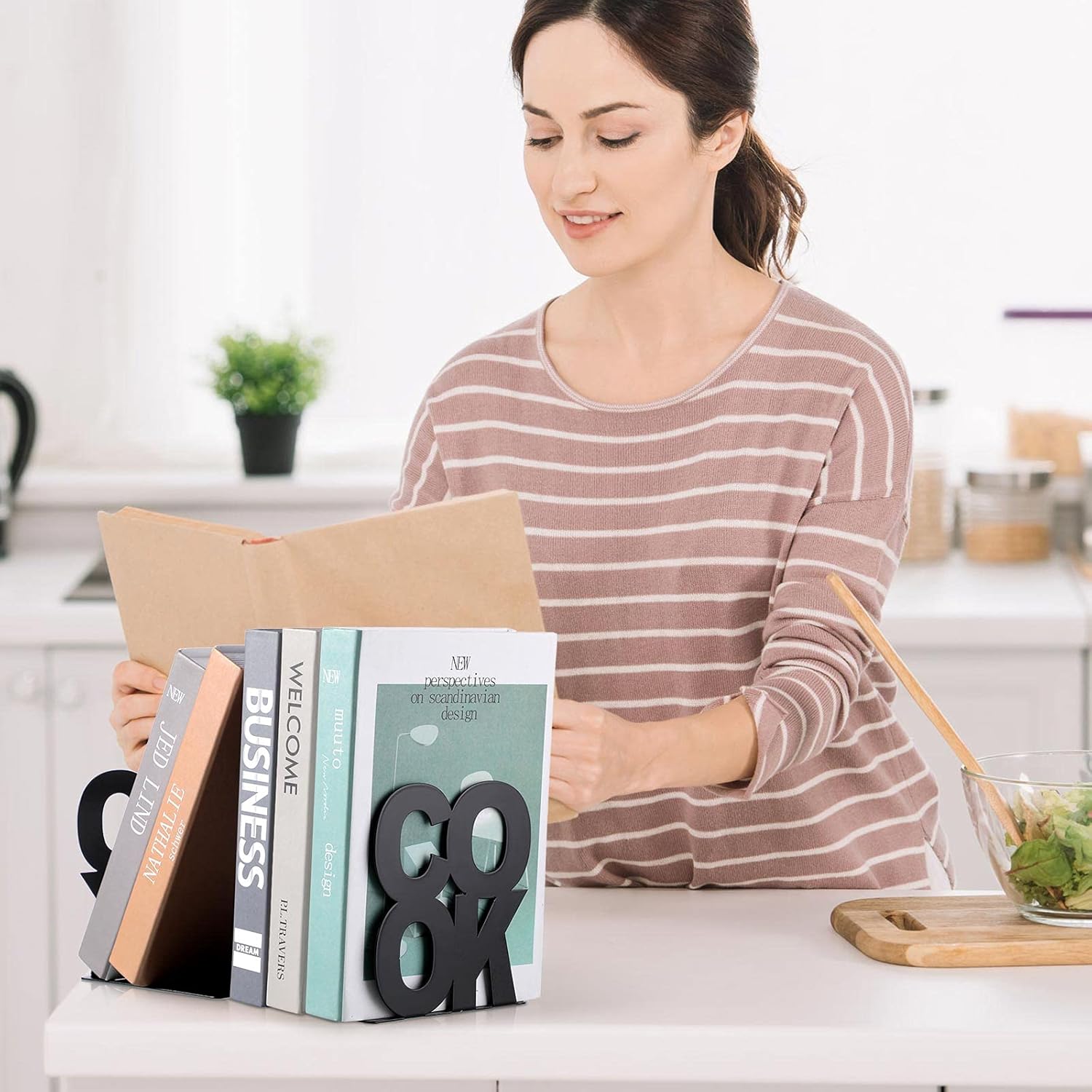 Hotop Black Decorative Bookends for Kitchen and Bookshelves