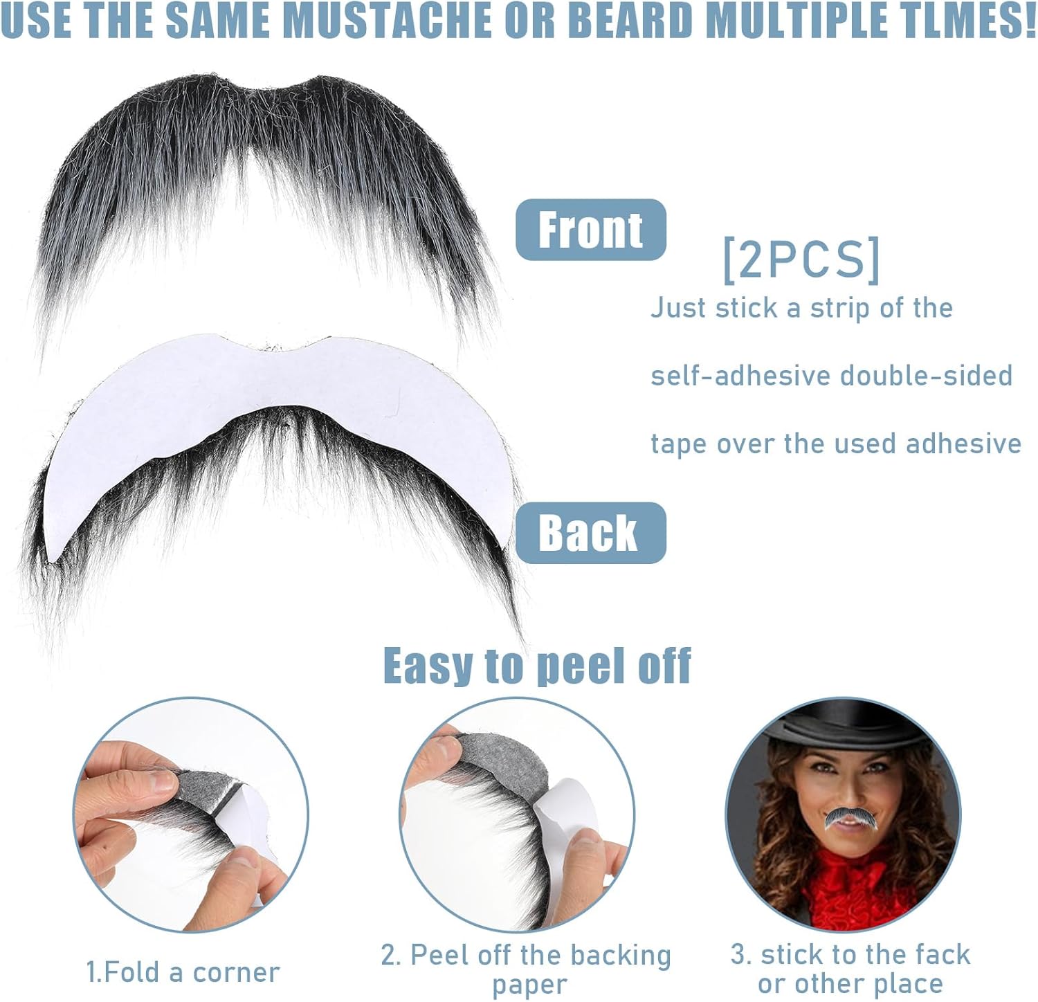 Tucnoeu 2Pcs Realistic Fake Mustaches for Halloween and Cosplay 1