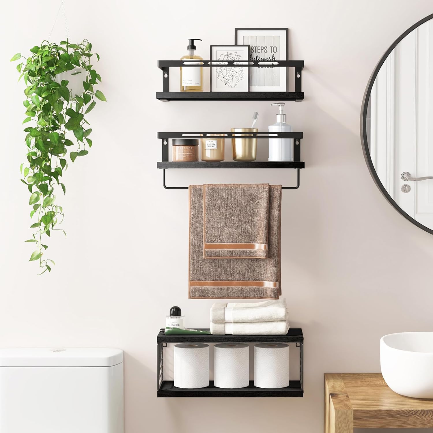Fixwal 31 Tier Bathroom Floating Shelf with Towel Bar
