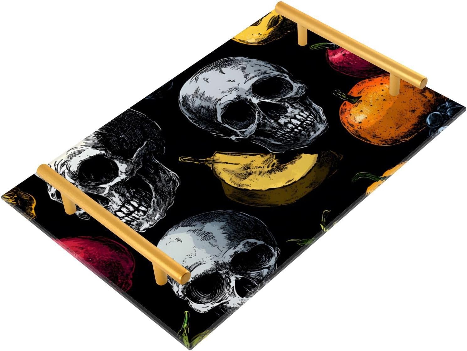 Skull Fruit Vanity Serving Tray Acrylic Metal Handle