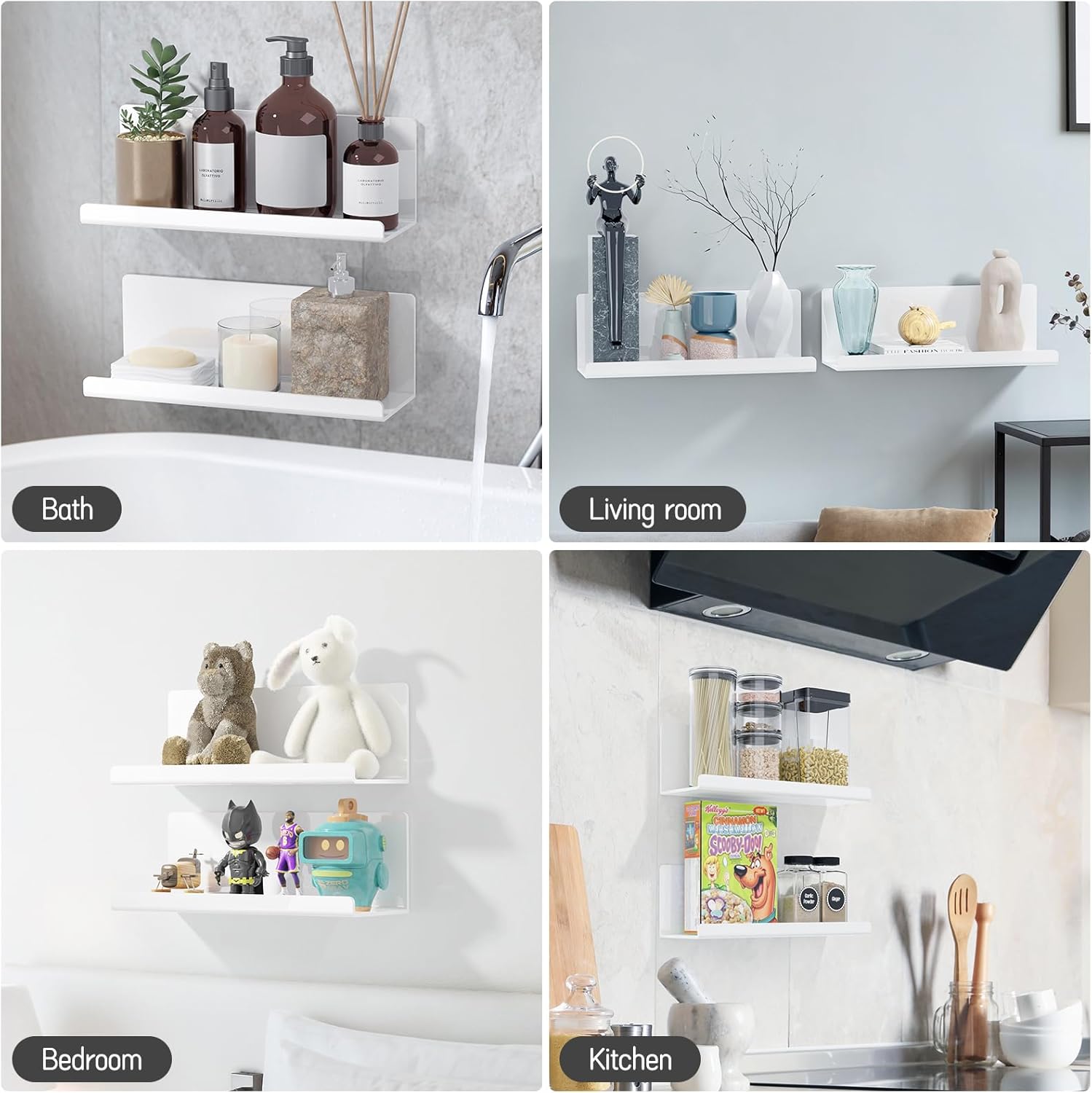 PAVSTINE Acrylic Floating Shelves Set of 2 White 12 Inch Adhesive No Drill