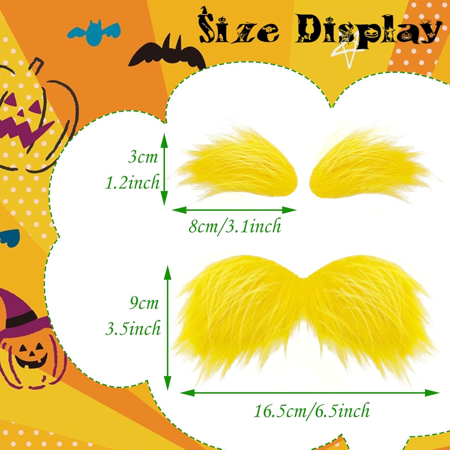 2 Sets Faux Yellow Mustache Eyebrows Halloween Costume Accessories