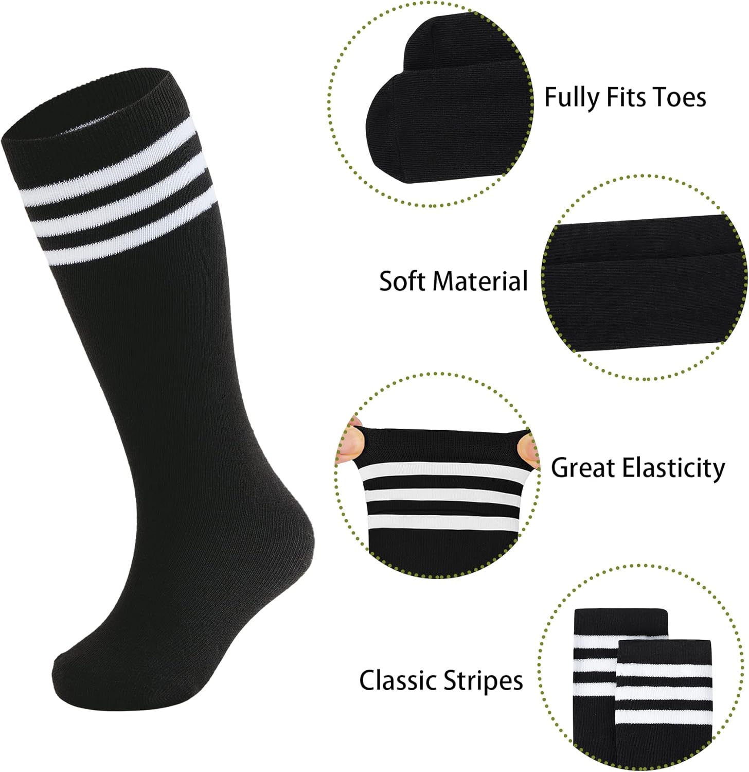 Zando Kids Soccer Baseball Football Softball Socks for 3-12 Years