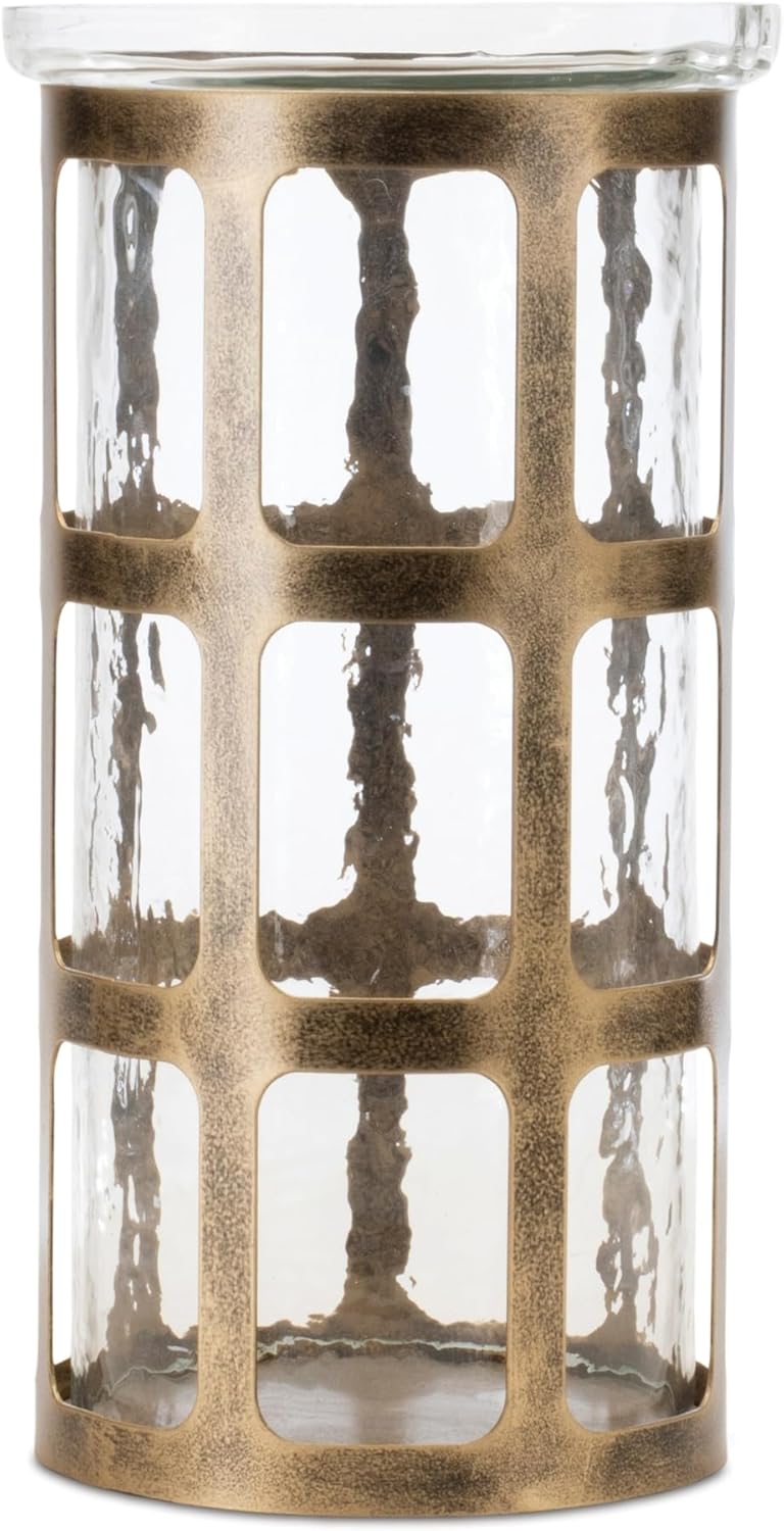 Melrose Wavy Glass Candle Holder with Gold Frame - 10 Inch