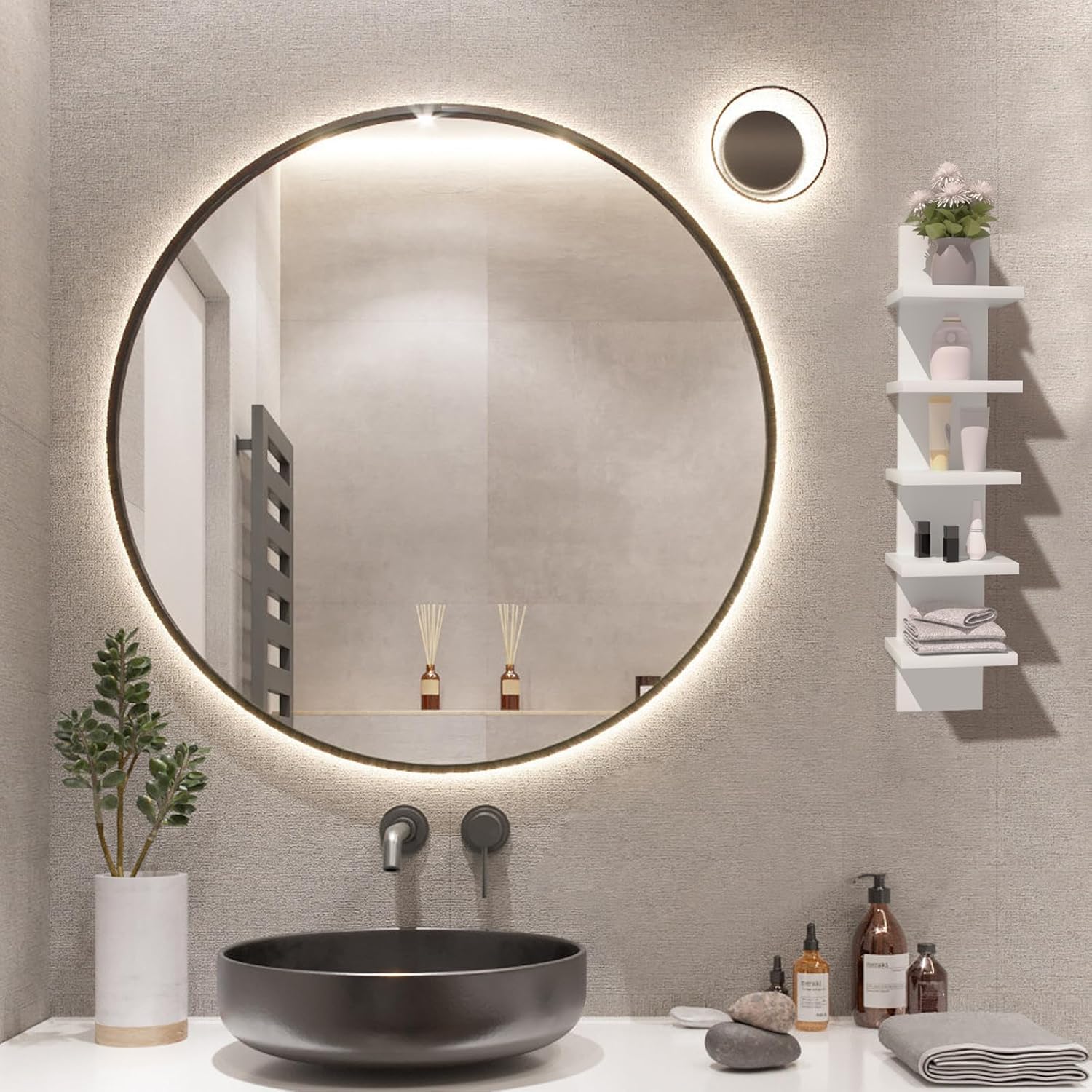 Bloddream 5 Tier Floating Wall Shelves White 31 x 72 x 55