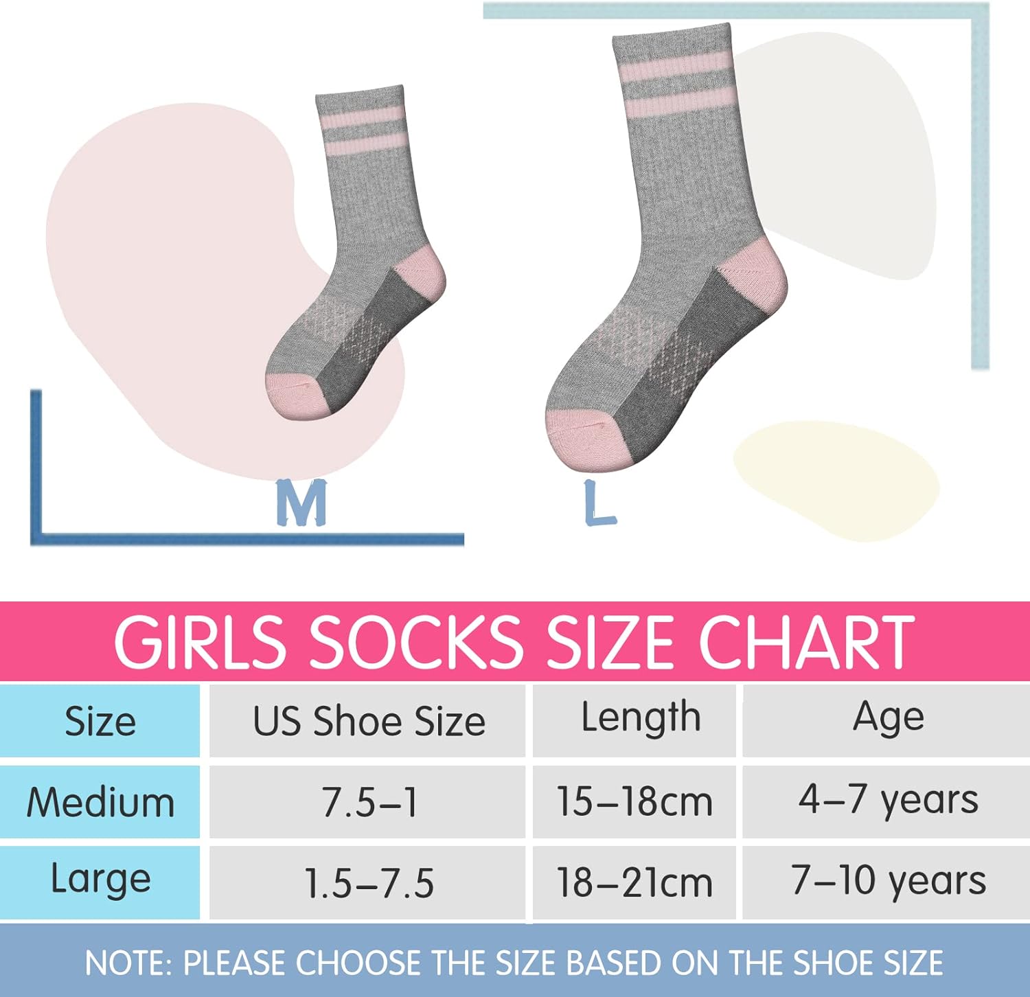 Comfoex Girls 6 Pair Athletic Half Cushioned Calf Socks