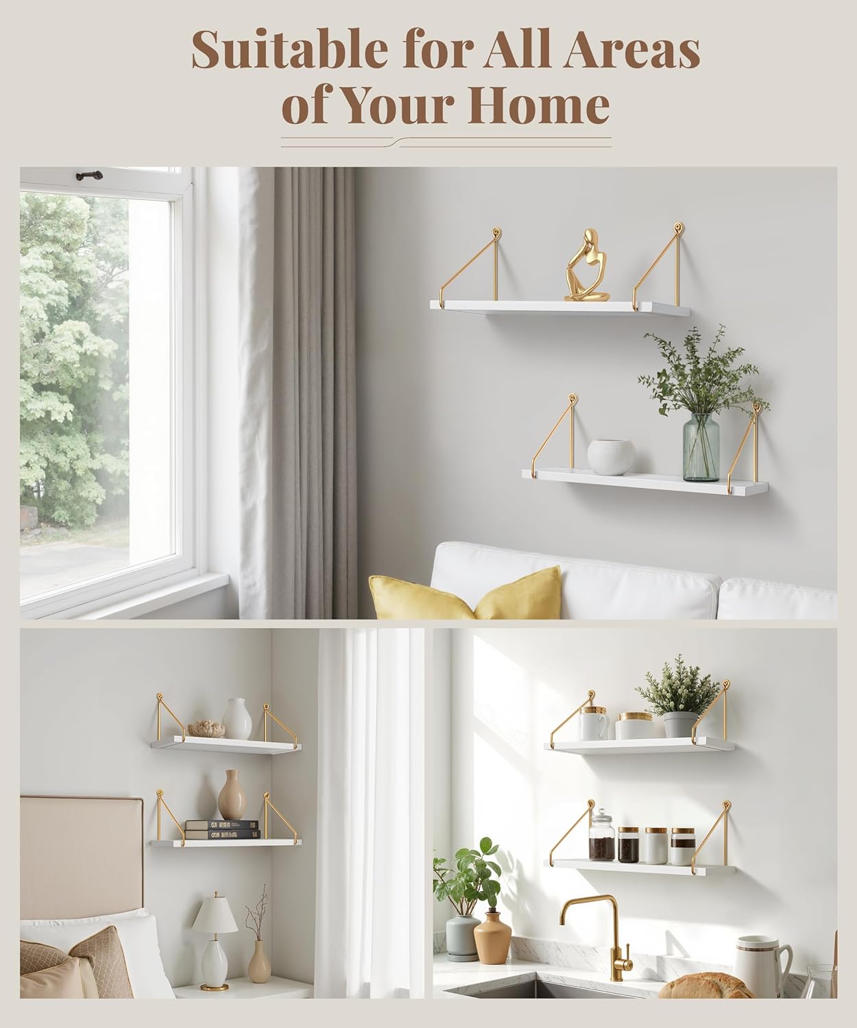 Afuly Floating Shelves Set of 2 Metallic Gold White
