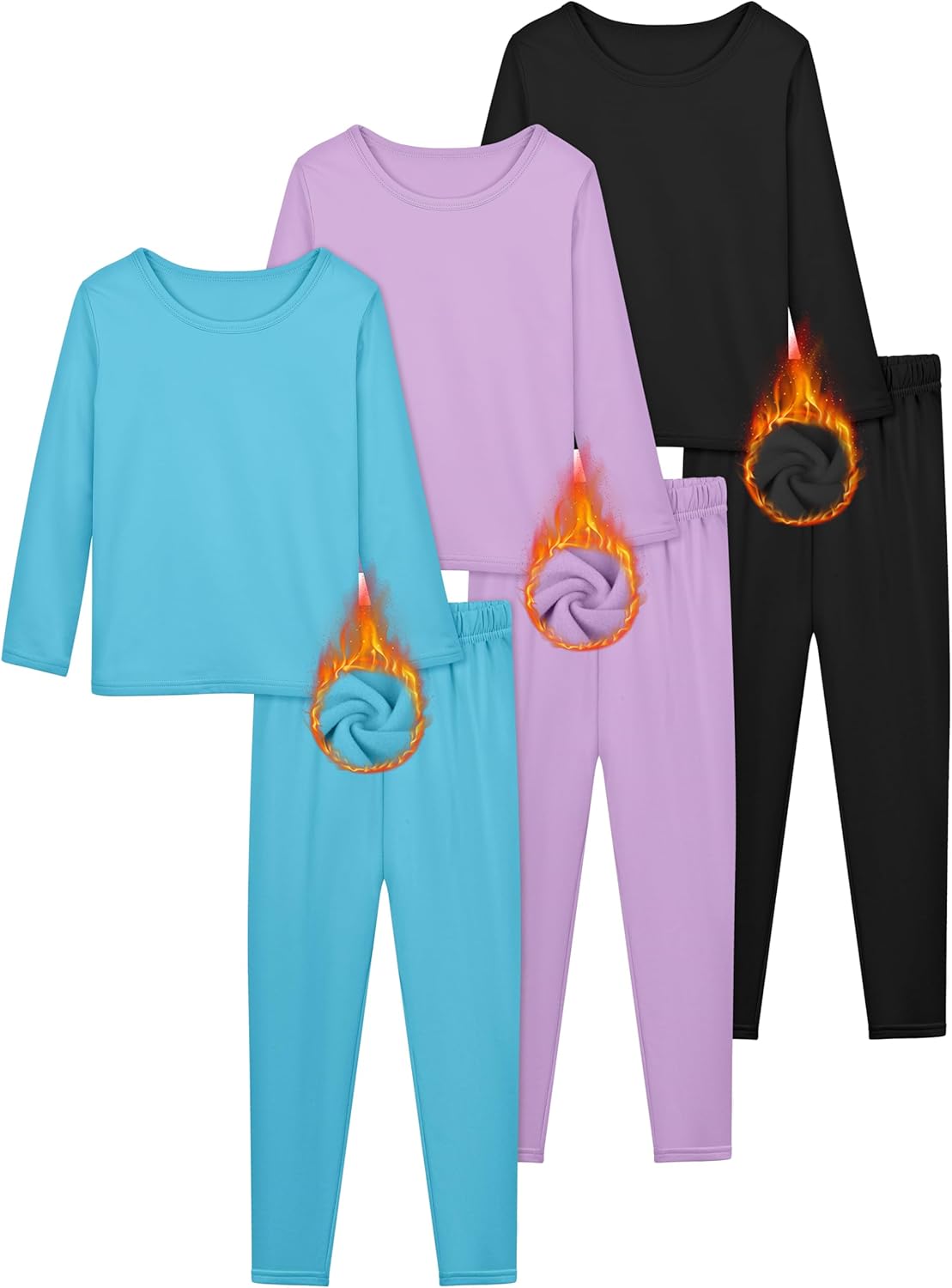Resinta 3 Girls Thermal Underwear Set Winter Warm Pajamas