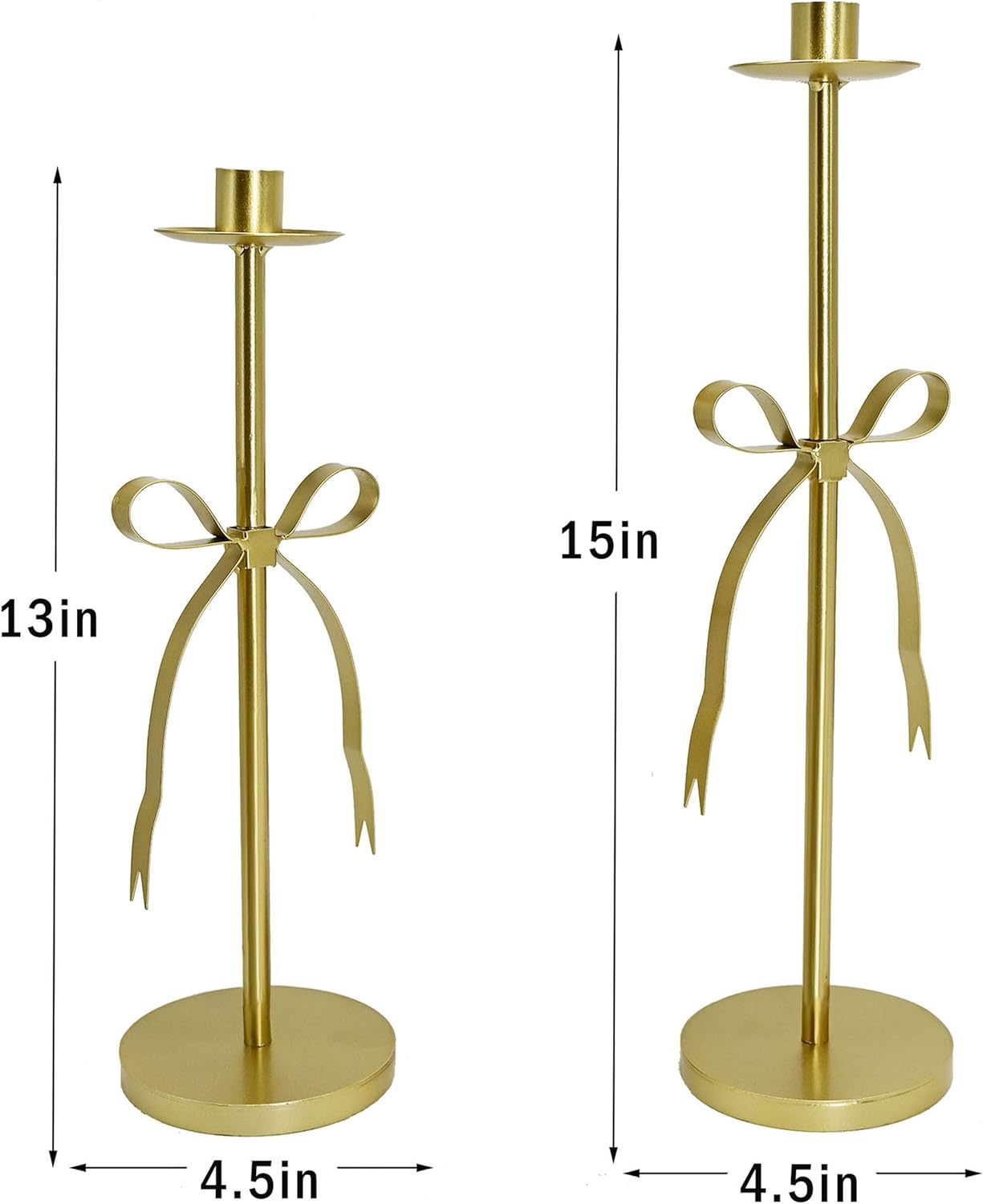Remenna Bow Taper Candle Holders Set of 2 Gold